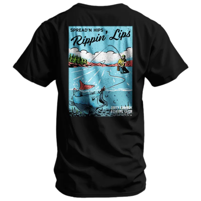 Spread'n Hips, Rippin' Lips Fishing Club Men's T-Shirt sold by Combat Iron Apparel