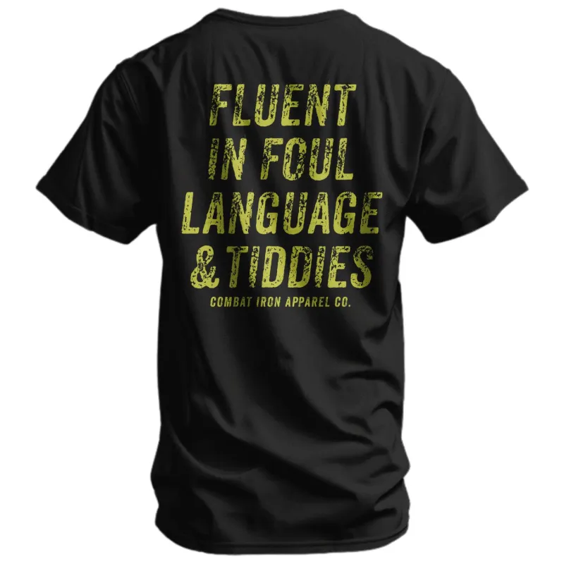 Fluent In Foul Language and Tiddies Men's T-Shirt sold by Combat Iron Apparel