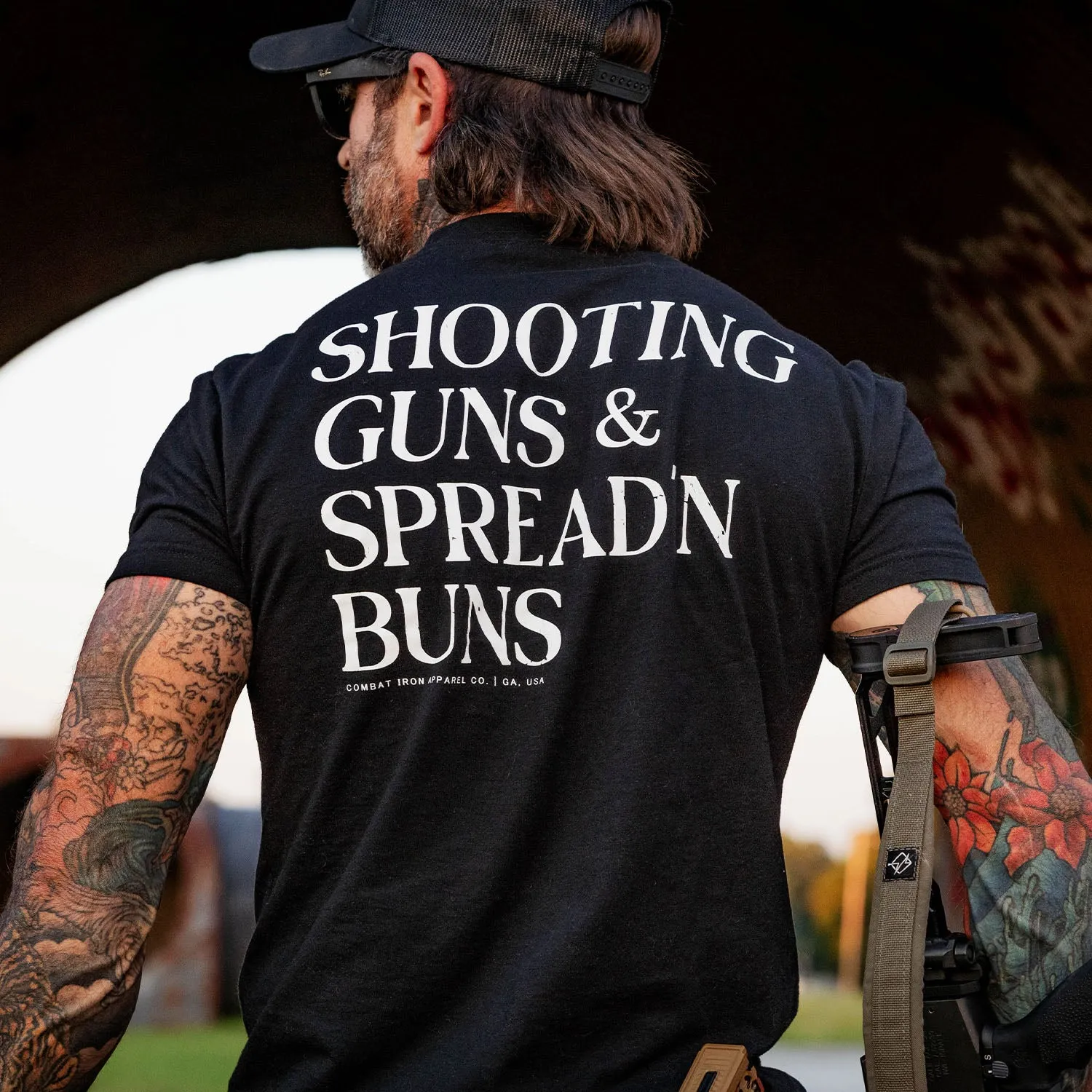 Shooting Guns & Spread'n Buns Men's T-Shirt sold by Combat Iron Apparel product image thumbnail 5