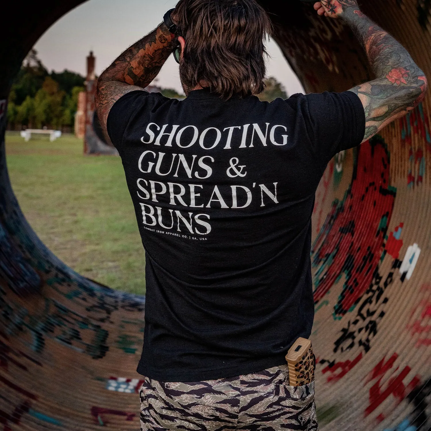 Shooting Guns & Spread'n Buns Men's T-Shirt sold by Combat Iron Apparel product image thumbnail 3