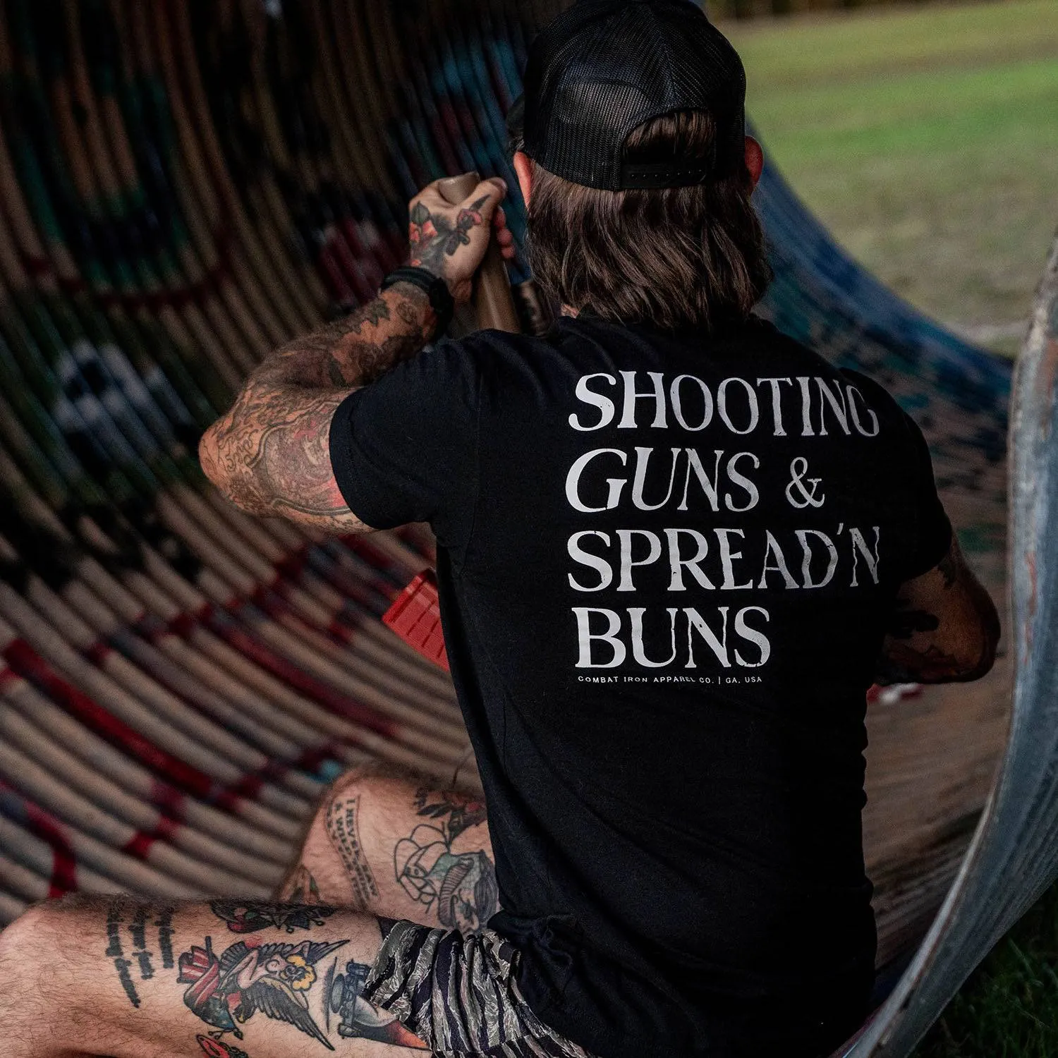 Shooting Guns & Spread'n Buns Men's T-Shirt sold by Combat Iron Apparel product image thumbnail 2