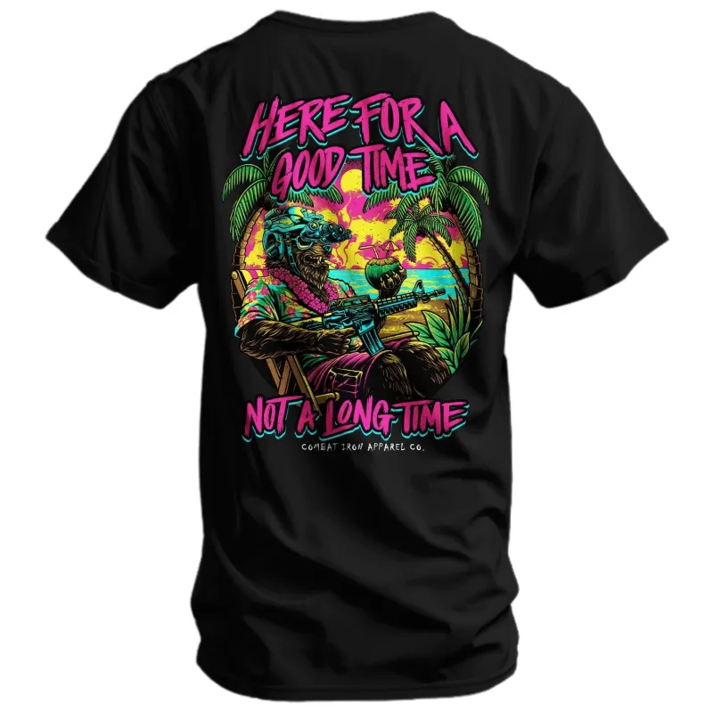 Here For A Good Time. Not A Long Time. Retro Summer Edition Men's T-Shirt sold by Combat Iron Apparel