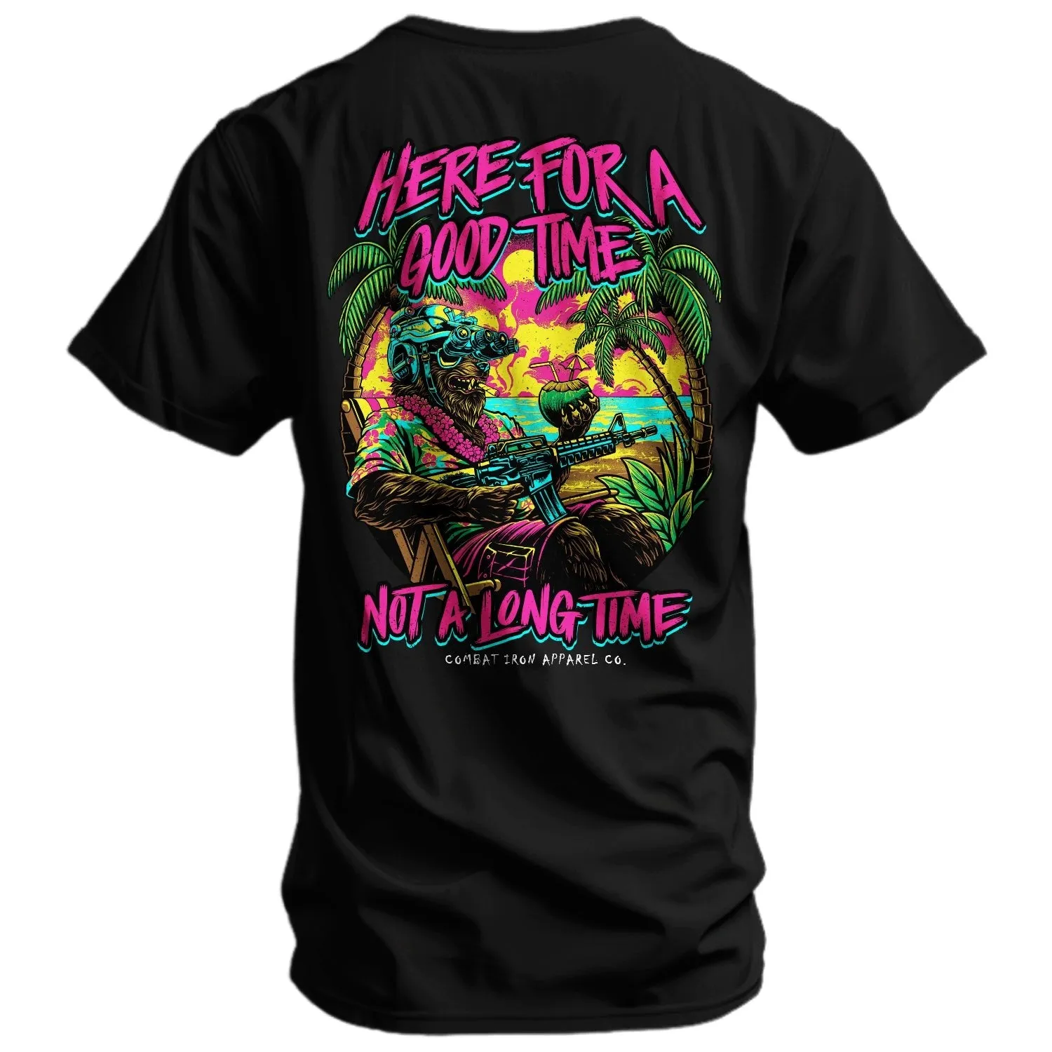 Here For A Good Time. Not A Long Time. Retro Summer Edition Men's T-Shirt sold by Combat Iron Apparel