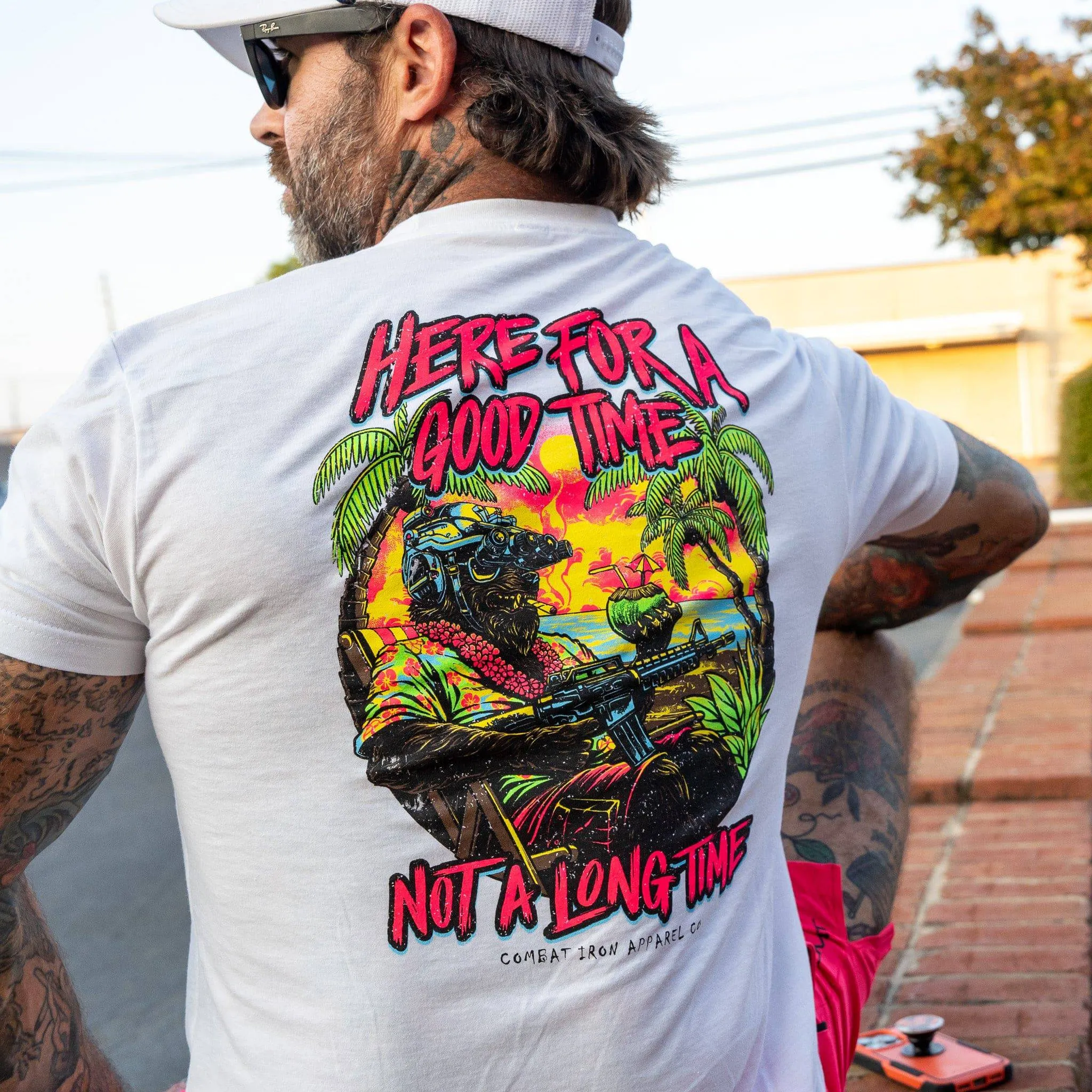 Here For A Good Time. Not A Long Time. Retro Summer Edition Men's T-Shirt sold by Combat Iron Apparel product image thumbnail 5