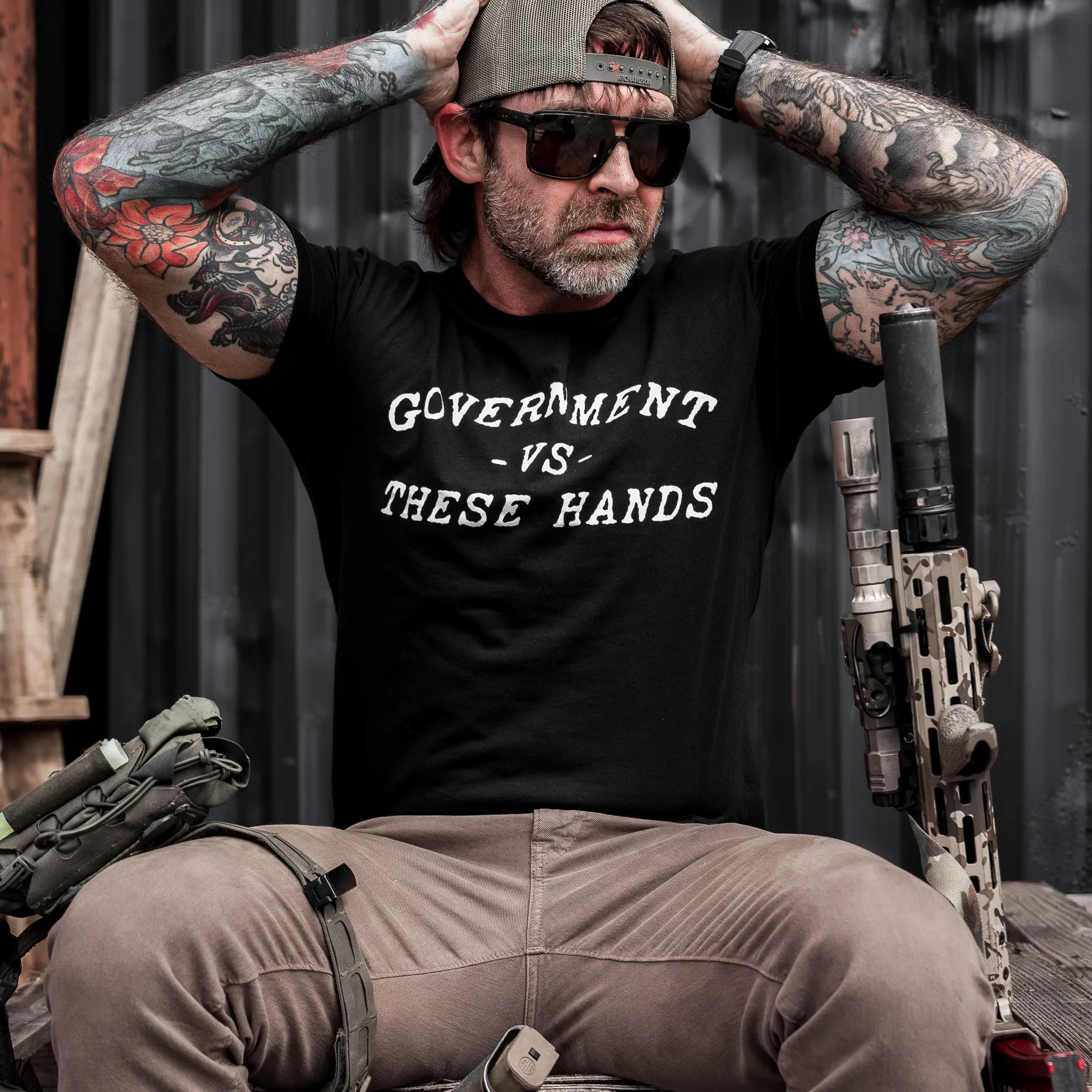 Government -vs- These Hands Men's T-Shirt sold by Combat Iron Apparel product image thumbnail 4