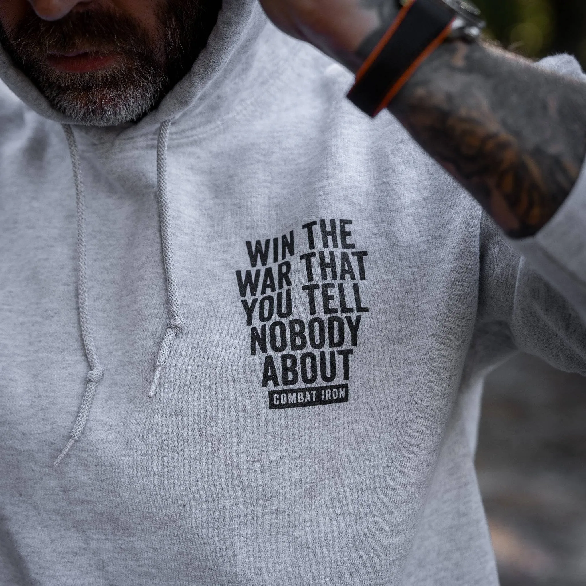 Win The War You Tell Nobody About Fleece Lined Hoodie sold by Combat Iron Apparel product image thumbnail 4