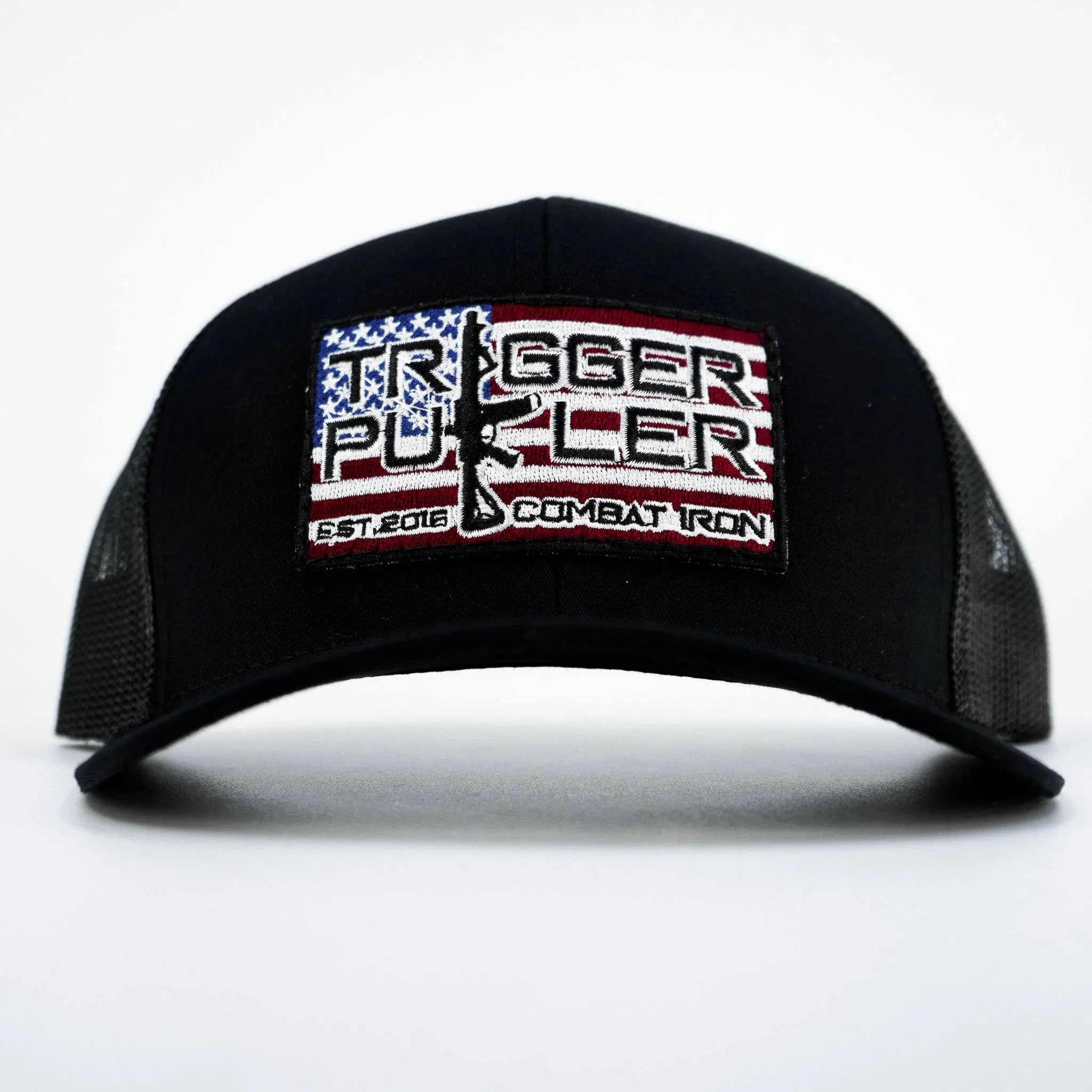 Trigger Puller American Flag Patch Mid-Profile Mesh Snapback Hat sold by Combat Iron Apparel