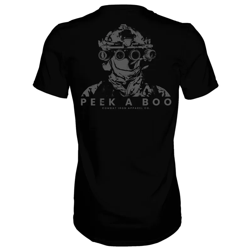 PEEK A BOO OPERATOR SKULL Men's T-Shirt sold by Combat Iron Apparel