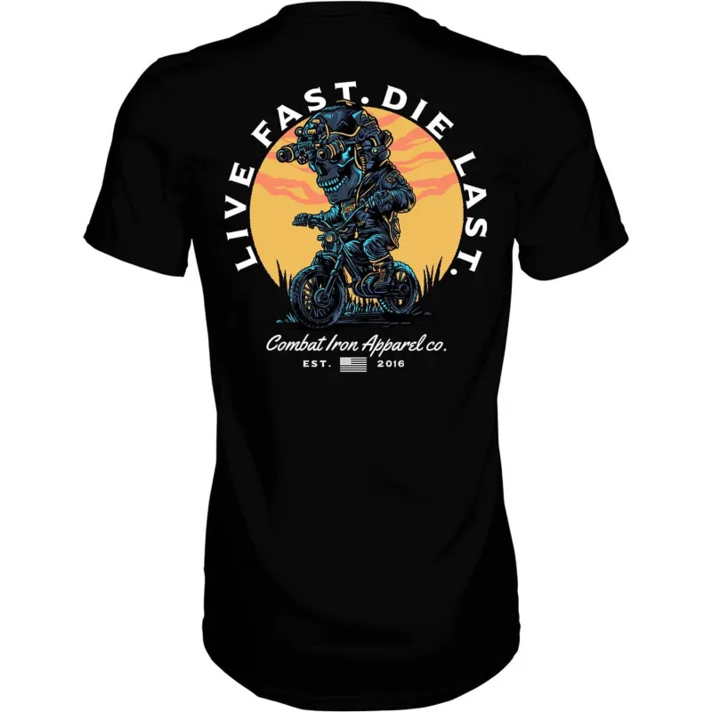 Live Fast. Die Last. Men's T-Shirt sold by Combat Iron Apparel