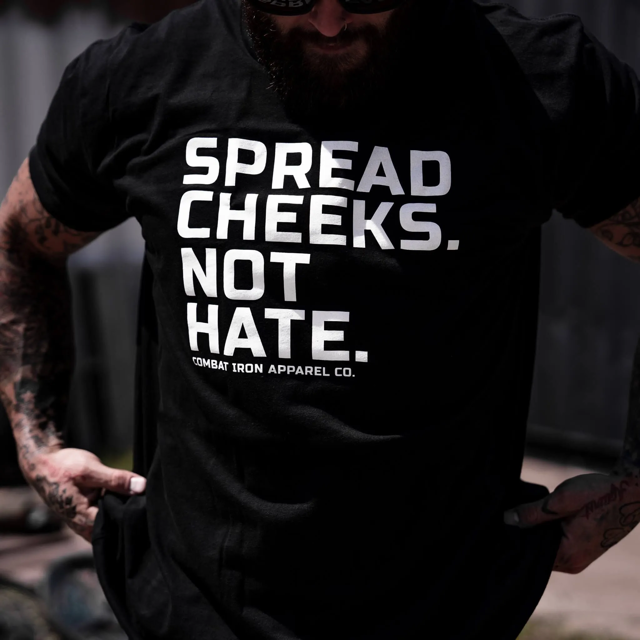 Spread Cheeks. Not Hate. Men's T-Shirt sold by Combat Iron Apparel product image thumbnail 4