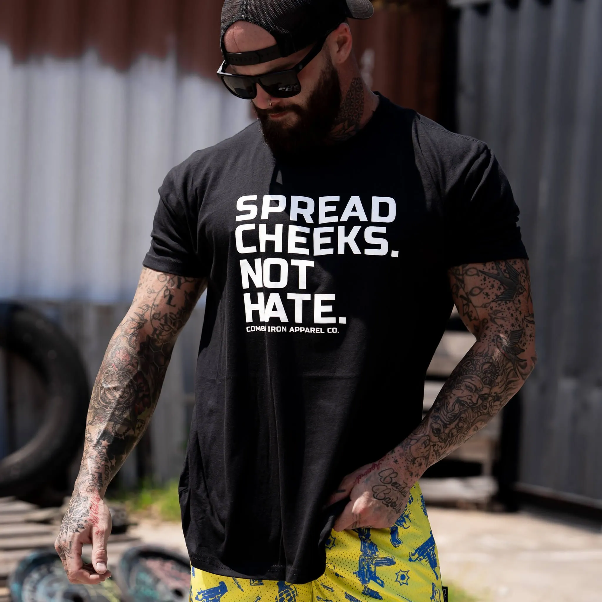 Spread Cheeks. Not Hate. Men's T-Shirt sold by Combat Iron Apparel product image thumbnail 5
