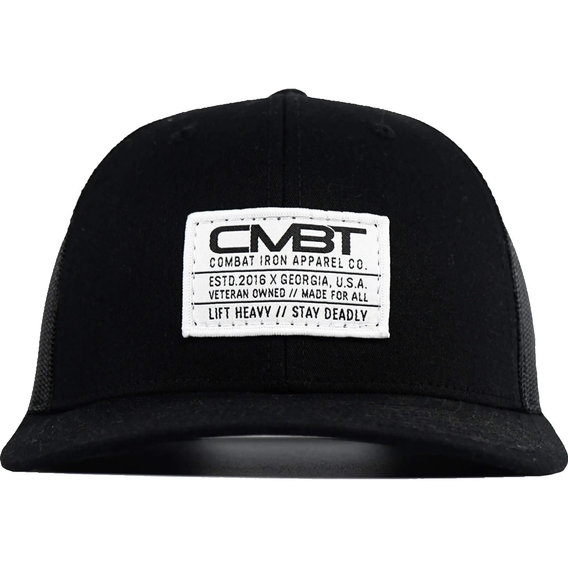 Branded CMBT White Labeled Snapback Hat sold by Combat Iron Apparel