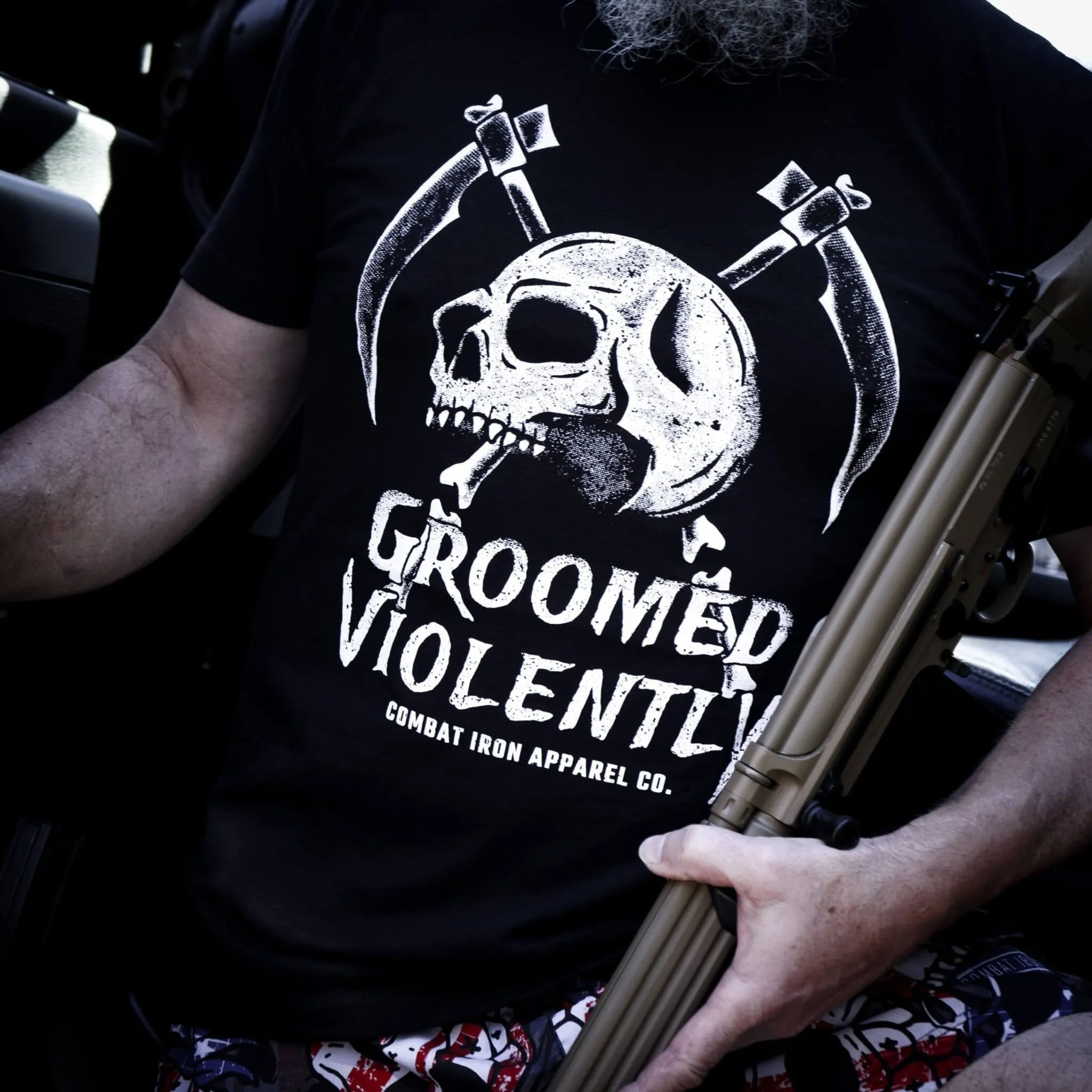 Groomed Violently Skull Men's T-Shirt sold by Combat Iron Apparel product image thumbnail 4