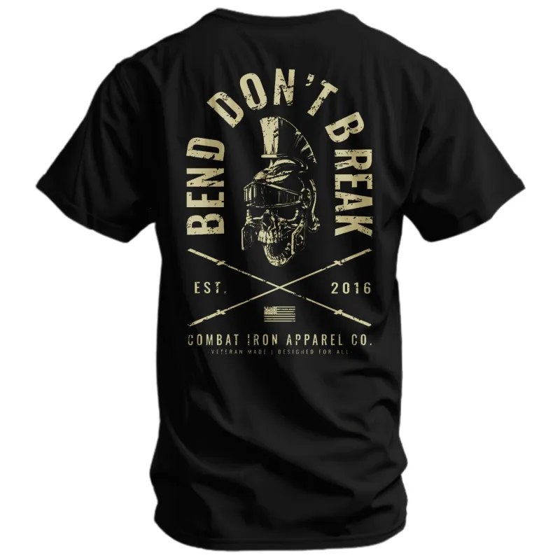 Bend Don't Break Barbell Skull Men's T-Shirt made by Combat Iron Apparel