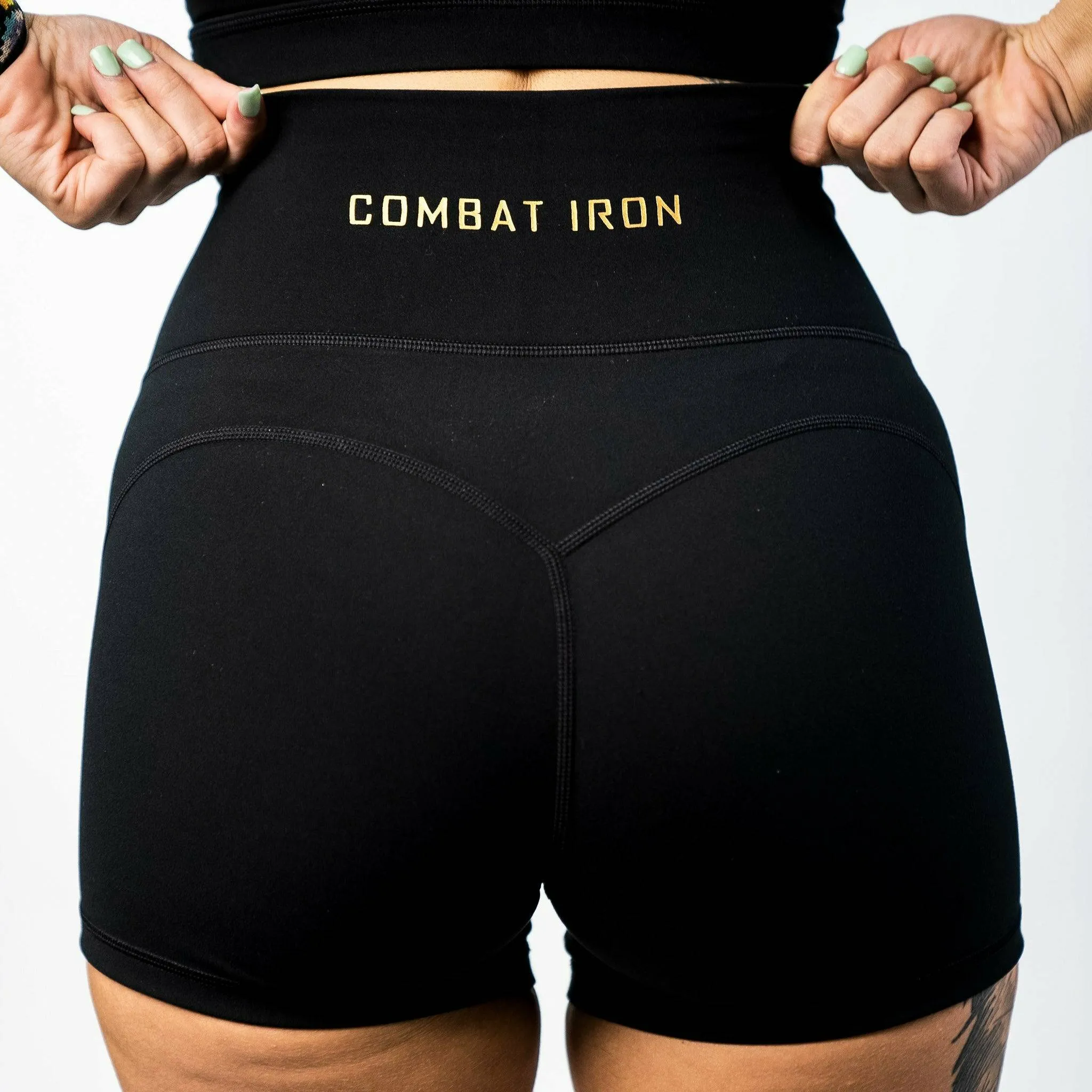 LADIES LUXE HIGH WAISTED SHORTS sold by Combat Iron Apparel product image thumbnail 2
