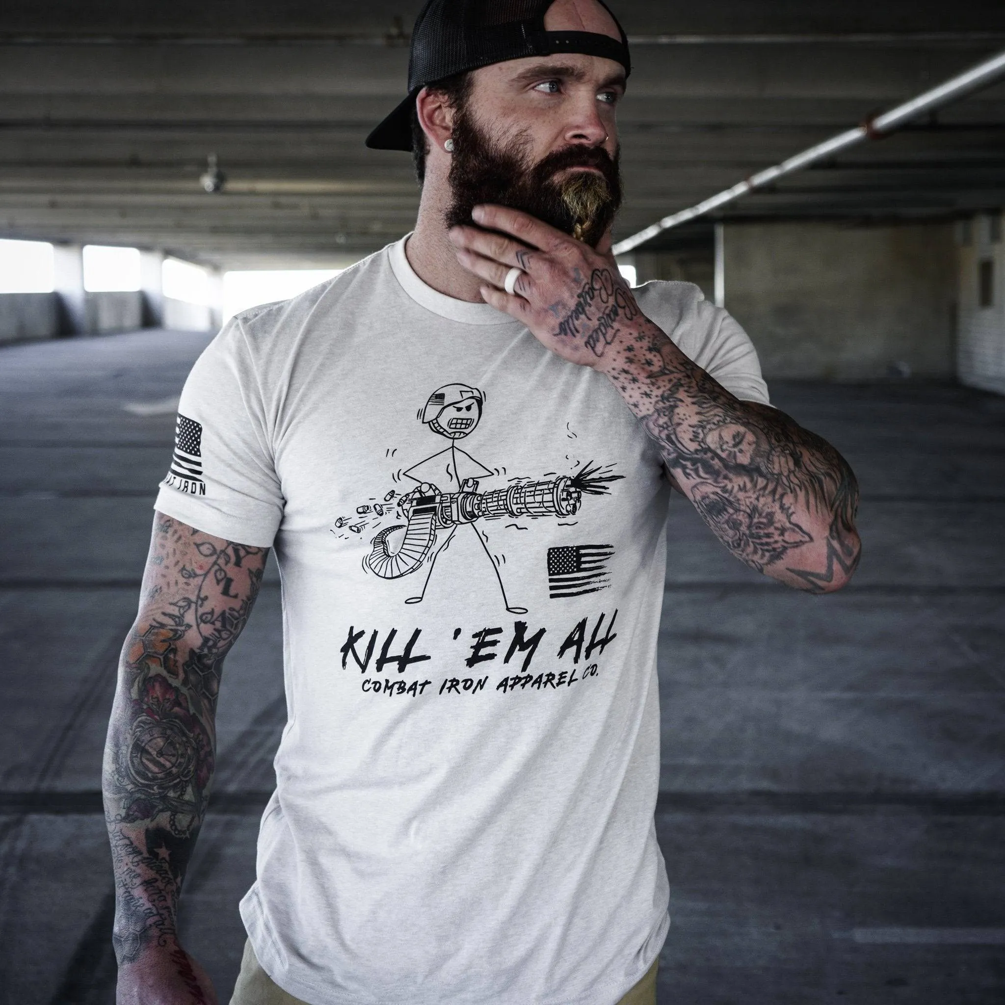 Kill Em' All Machine Gunner Men's T-Shirt sold by Combat Iron Apparel product image thumbnail 4