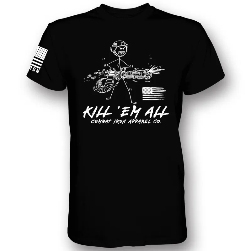 Kill Em' All Machine Gunner Men's T-Shirt made by Combat Iron Apparel