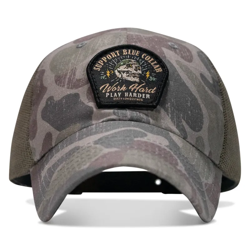 Work Hard, Play Harder Patch Tactical Ripstop Mesh Snapback Hat made by Combat Iron Apparel