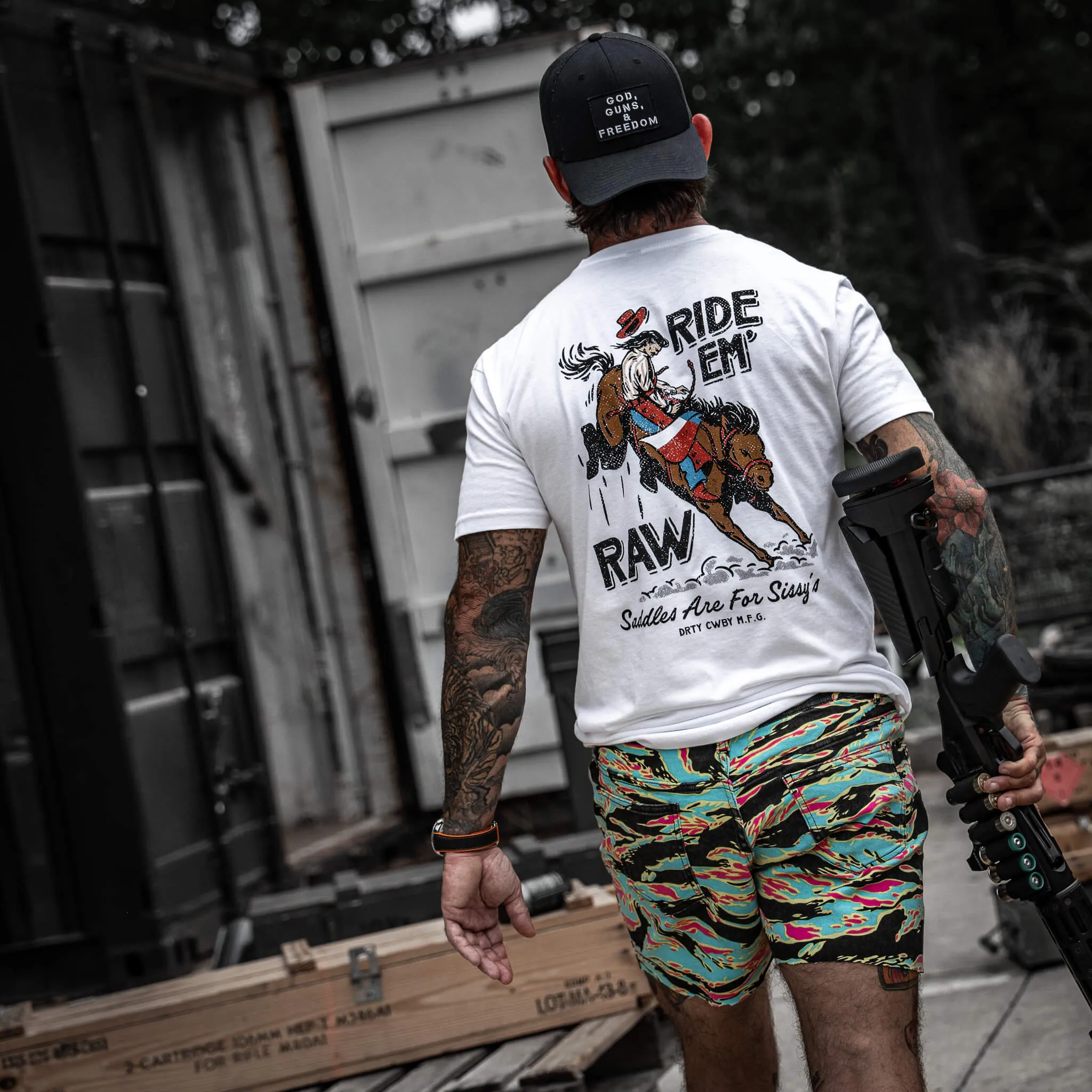 Ride 'Em Raw Saddles Are For Sissy's Men's T-Shirt sold by Combat Iron Apparel product image thumbnail 4