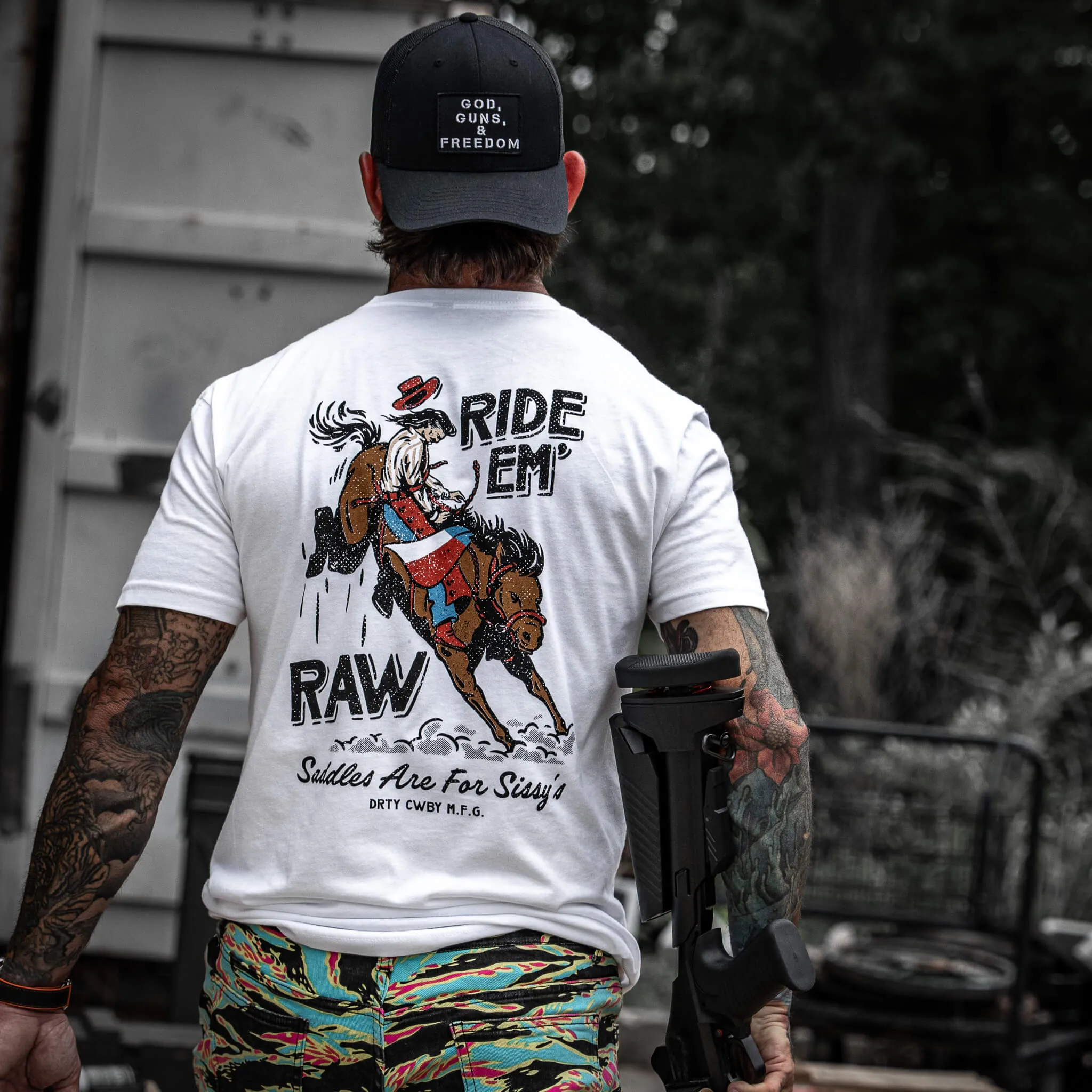 Ride 'Em Raw Saddles Are For Sissy's Men's T-Shirt sold by Combat Iron Apparel product image thumbnail 5