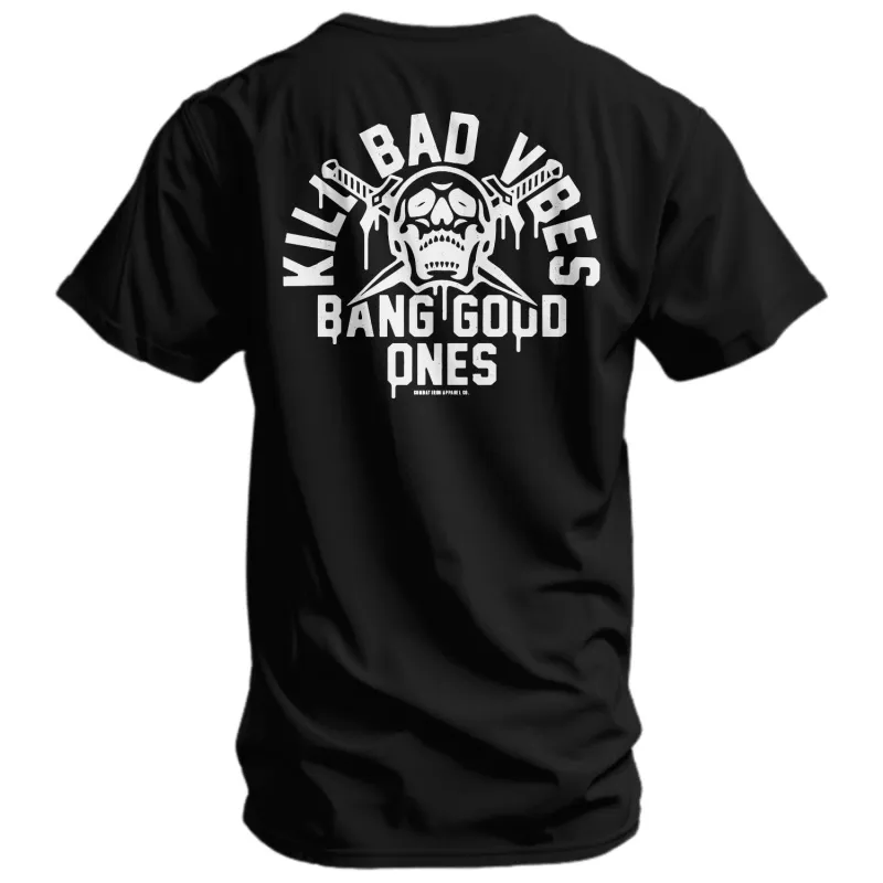 Kill Bad Vibes. Bang Good Ones Skull Men's T-Shirt sold by Combat Iron Apparel
