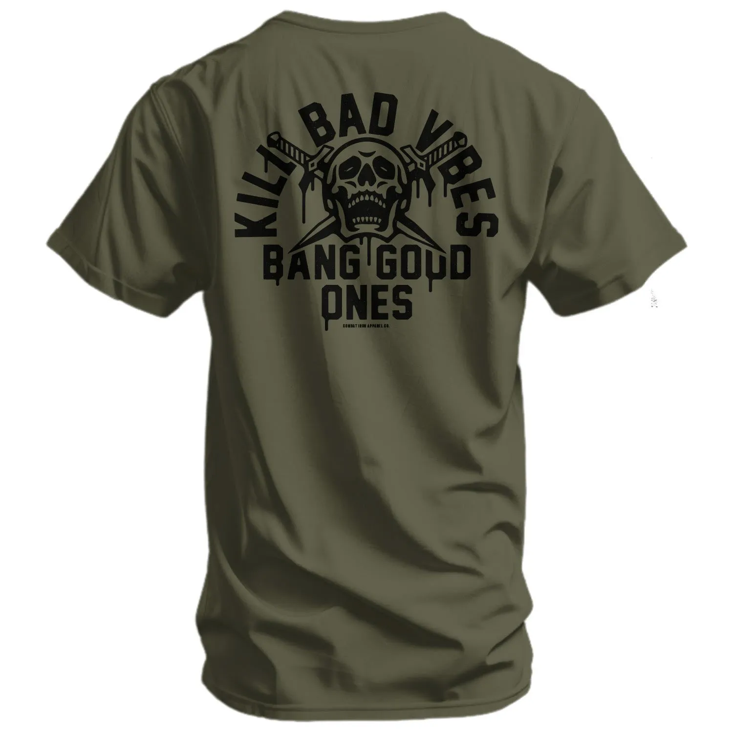 Kill Bad Vibes. Bang Good Ones Skull Men's T-Shirt sold by Combat Iron Apparel product image thumbnail 3