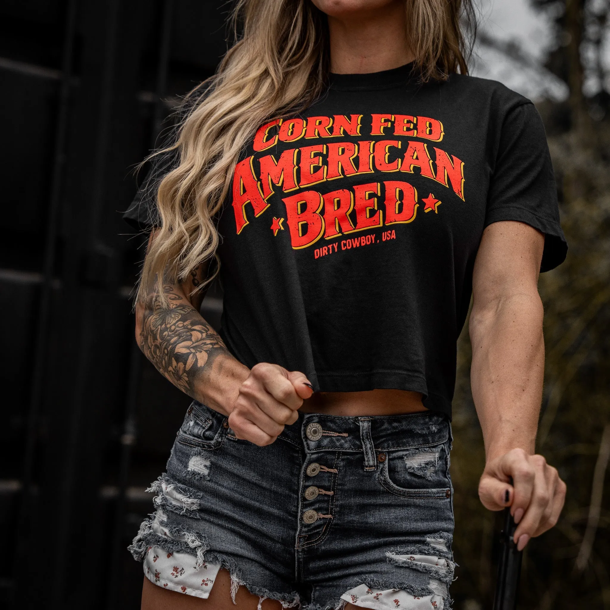 Corn Fed American Bred Women's Heavyweight Cropped T-Shirt sold by Combat Iron Apparel product image thumbnail 3