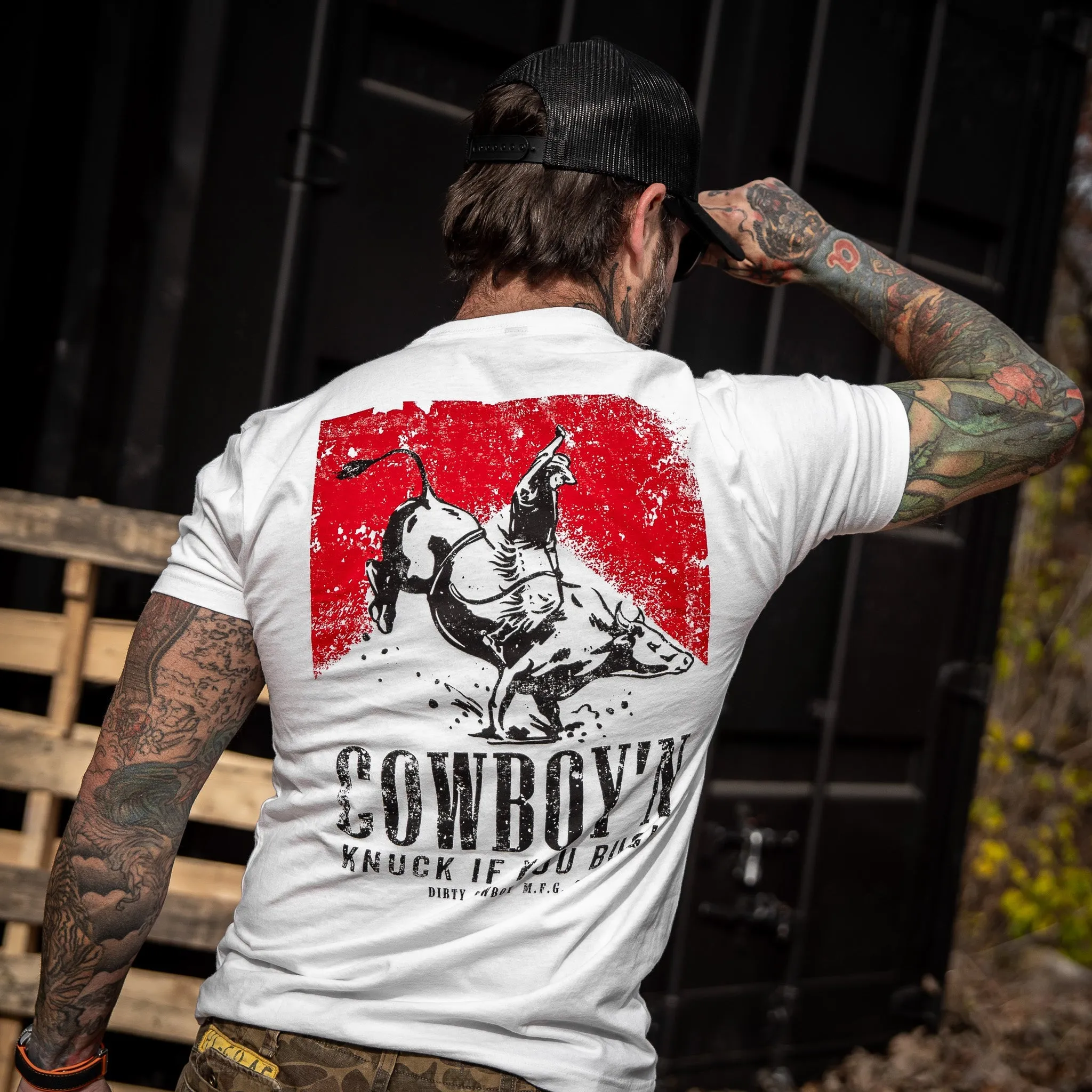 Cowboy'n Knuck If You Buck Rodeo Men's T-Shirt sold by Combat Iron Apparel product image thumbnail 3