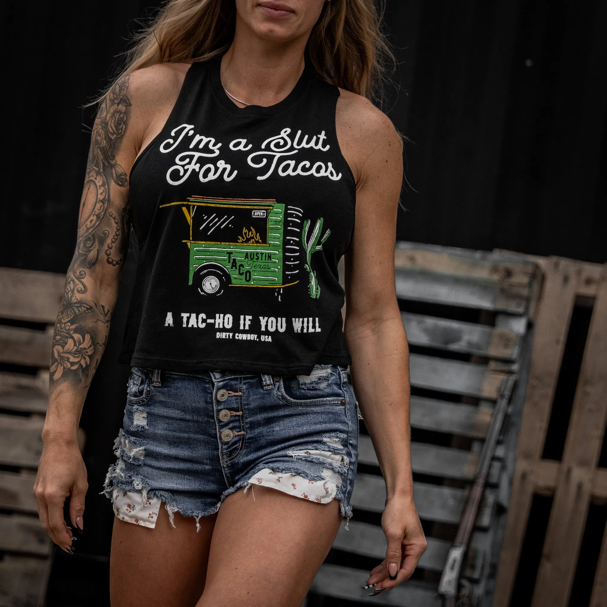 Slut For Taco's Women's Crop Tank Top sold by Combat Iron Apparel product image thumbnail 4