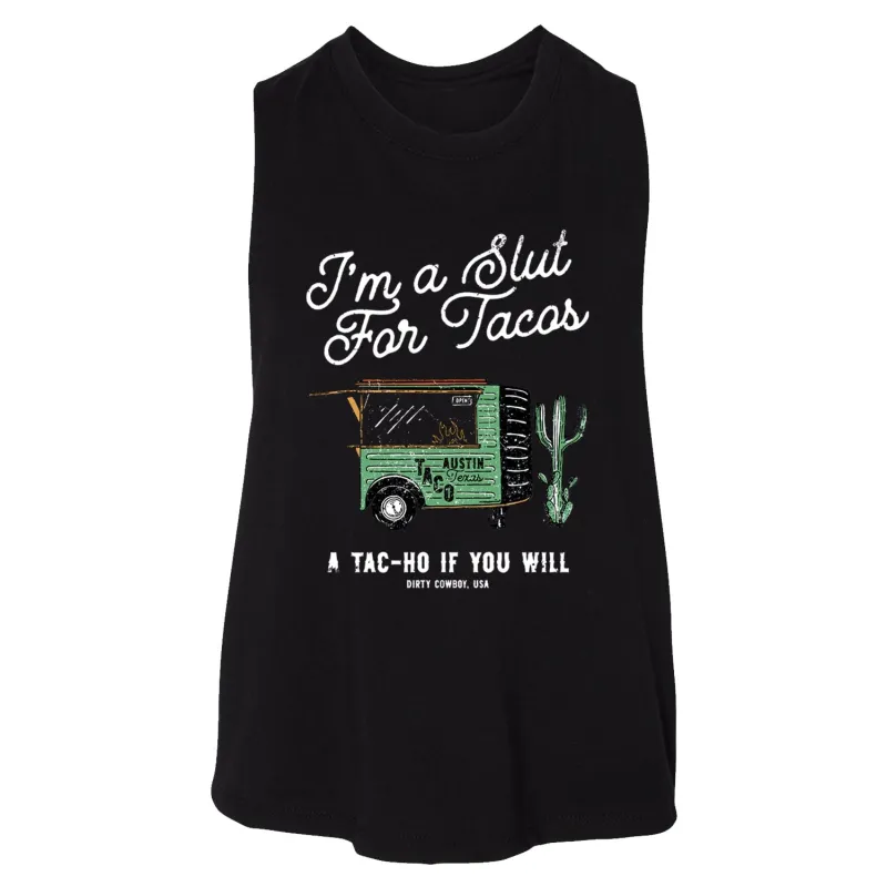 Slut For Taco's Women's Crop Tank Top made by Combat Iron Apparel