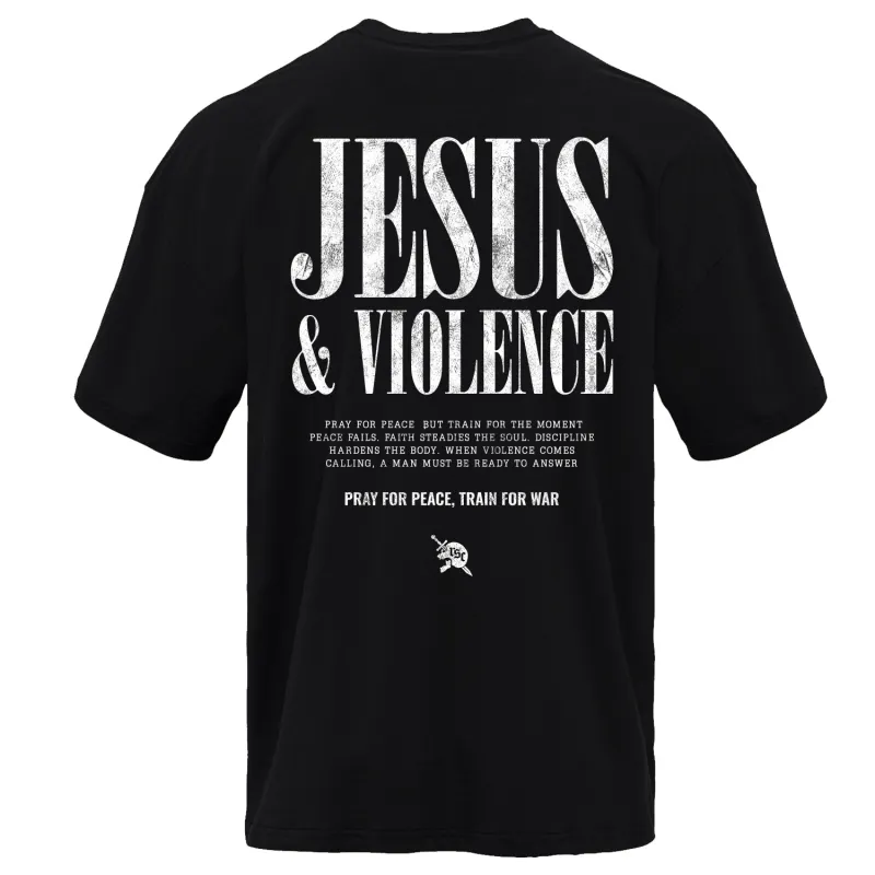 Jesus & Violence | Men's Heavyweight Graphic T-Shirt made by Combat Iron Apparel