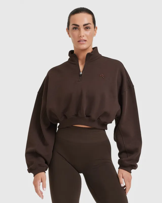 All Day Cosy Crop 1/4 Zip Sweatshirt | 70% Cocoa sold by Oner Active
