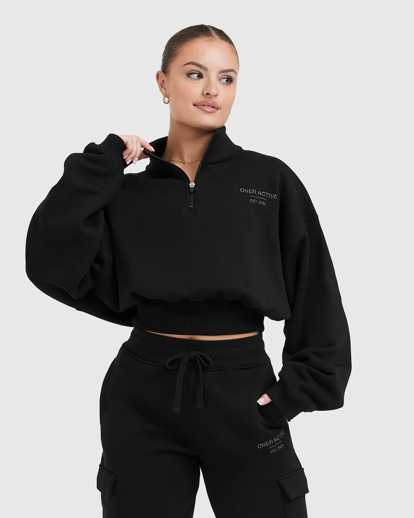 All Day Est 2020 Crop 1/4 Zip Sweatshirt | Black sold by Oner Active