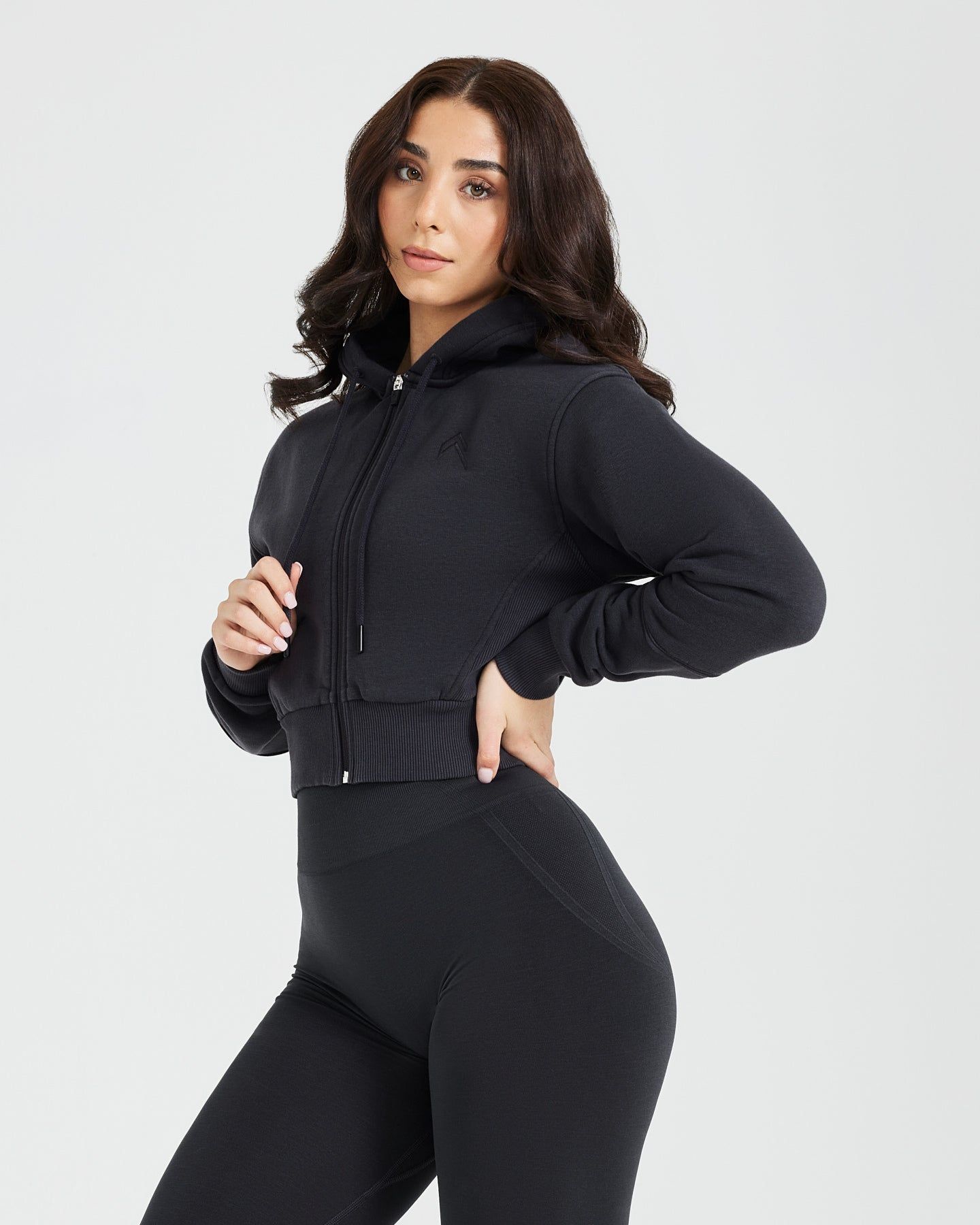 Classic Lounge Cropped Zip Through Hoodie | Coal sold by Oner Active product image thumbnail 3