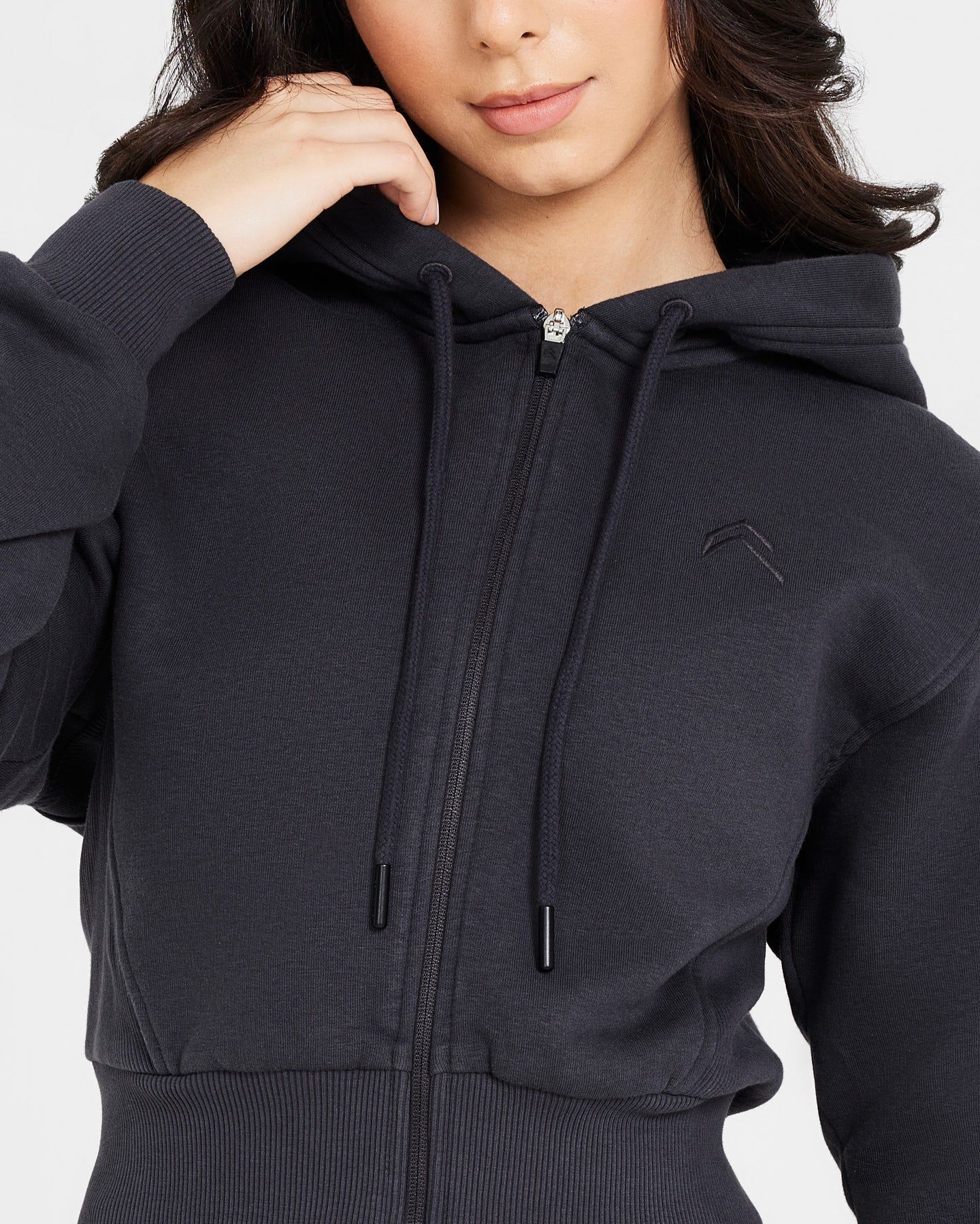 Classic Lounge Cropped Zip Through Hoodie | Coal sold by Oner Active product image thumbnail 4