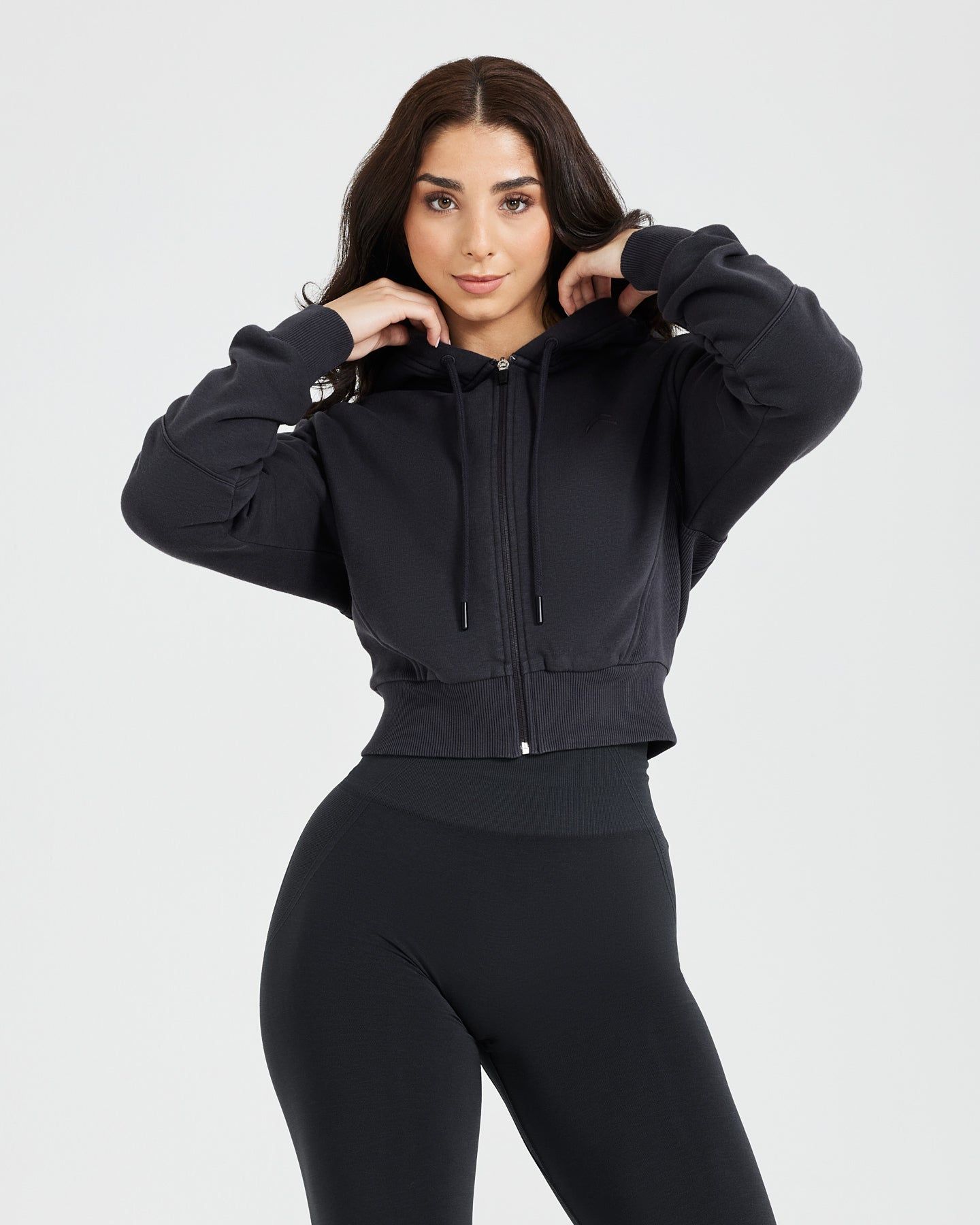 Classic Lounge Cropped Zip Through Hoodie | Coal sold by Oner Active