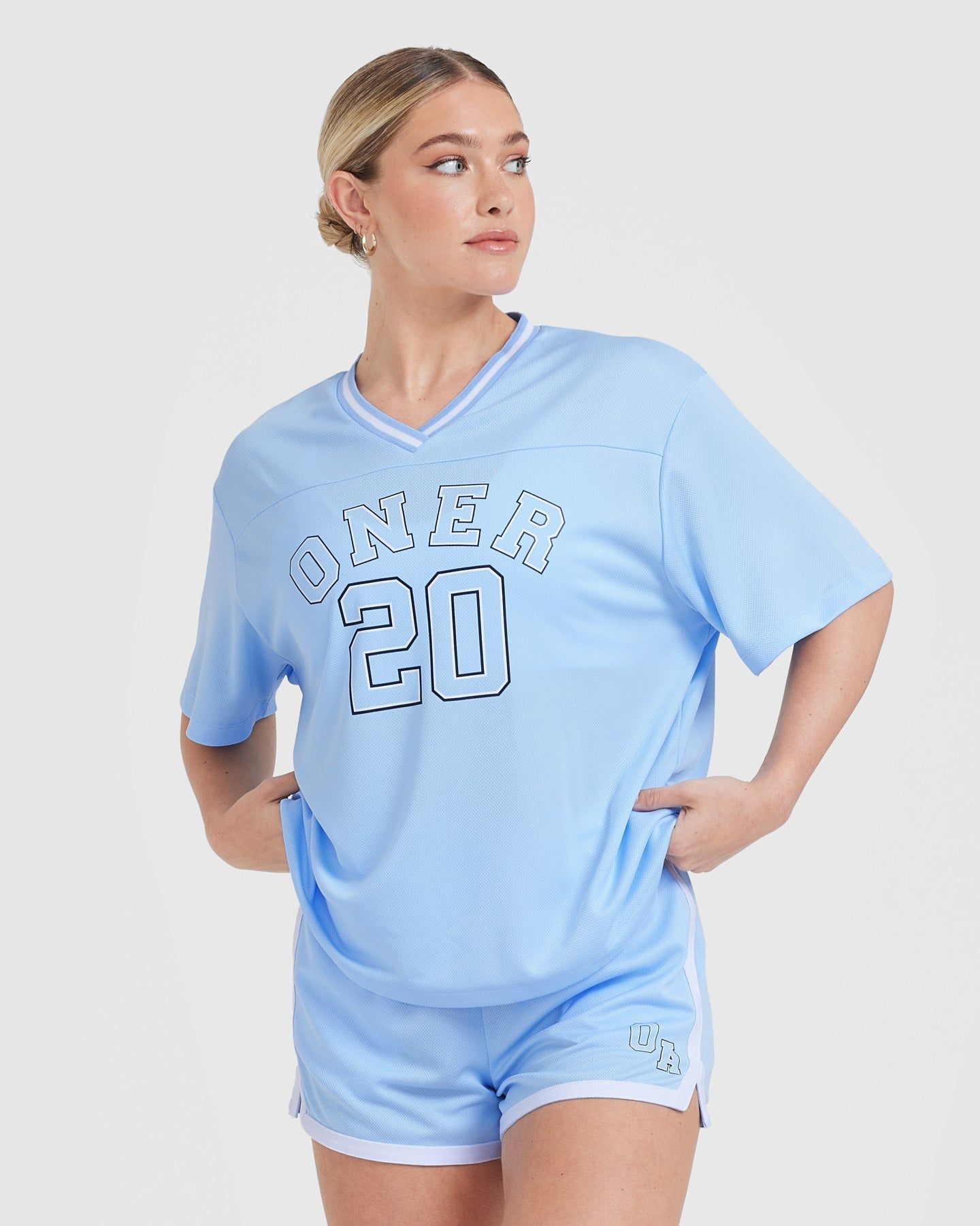 Varsity V-Neck Short Sleeve T-shirt | Powdered Blue sold by Oner Active