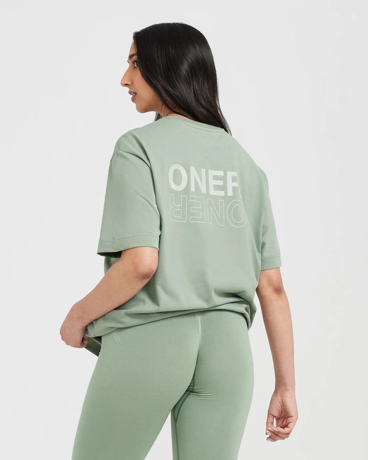 Classic Mirror Graphic Oversized T-Shirt | Washed Sage sold by Oner Active product image thumbnail 2