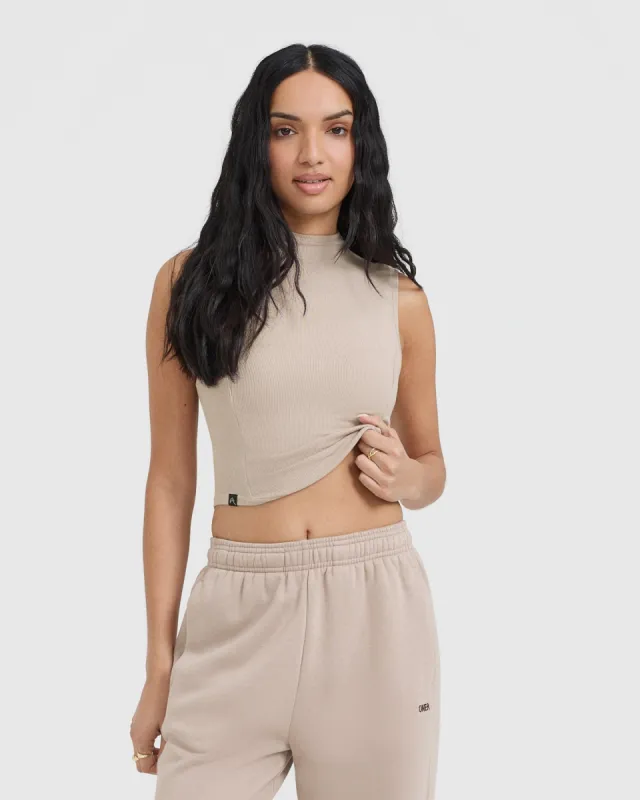 Mellow™ Rib Mid Mock Neck Tank | Mushroom Brown sold by Oner Active