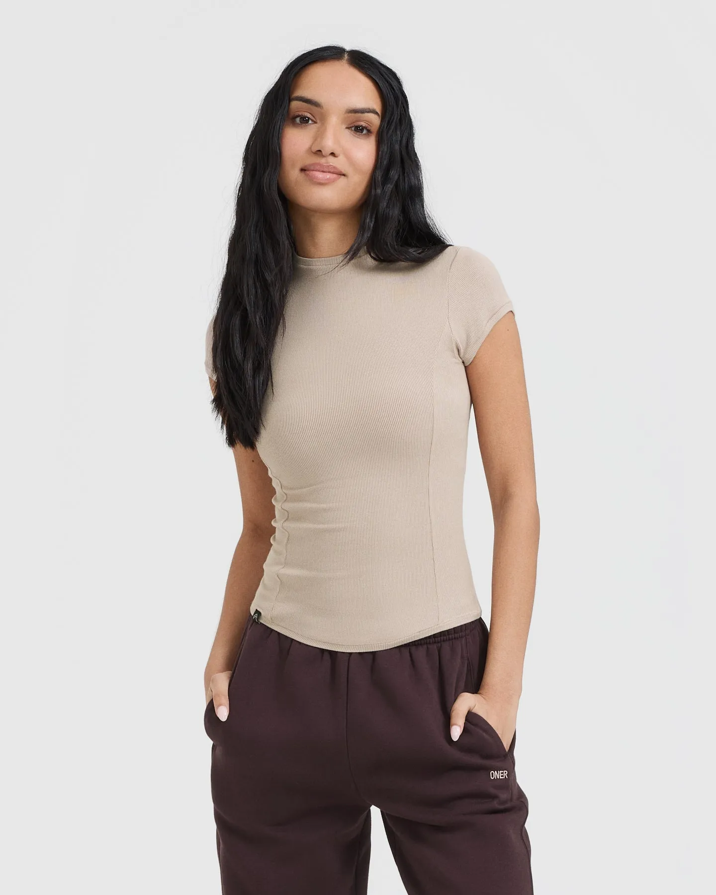 Mellow™ Rib Mock Neck T-Shirt | Mushroom Brown sold by Oner Active