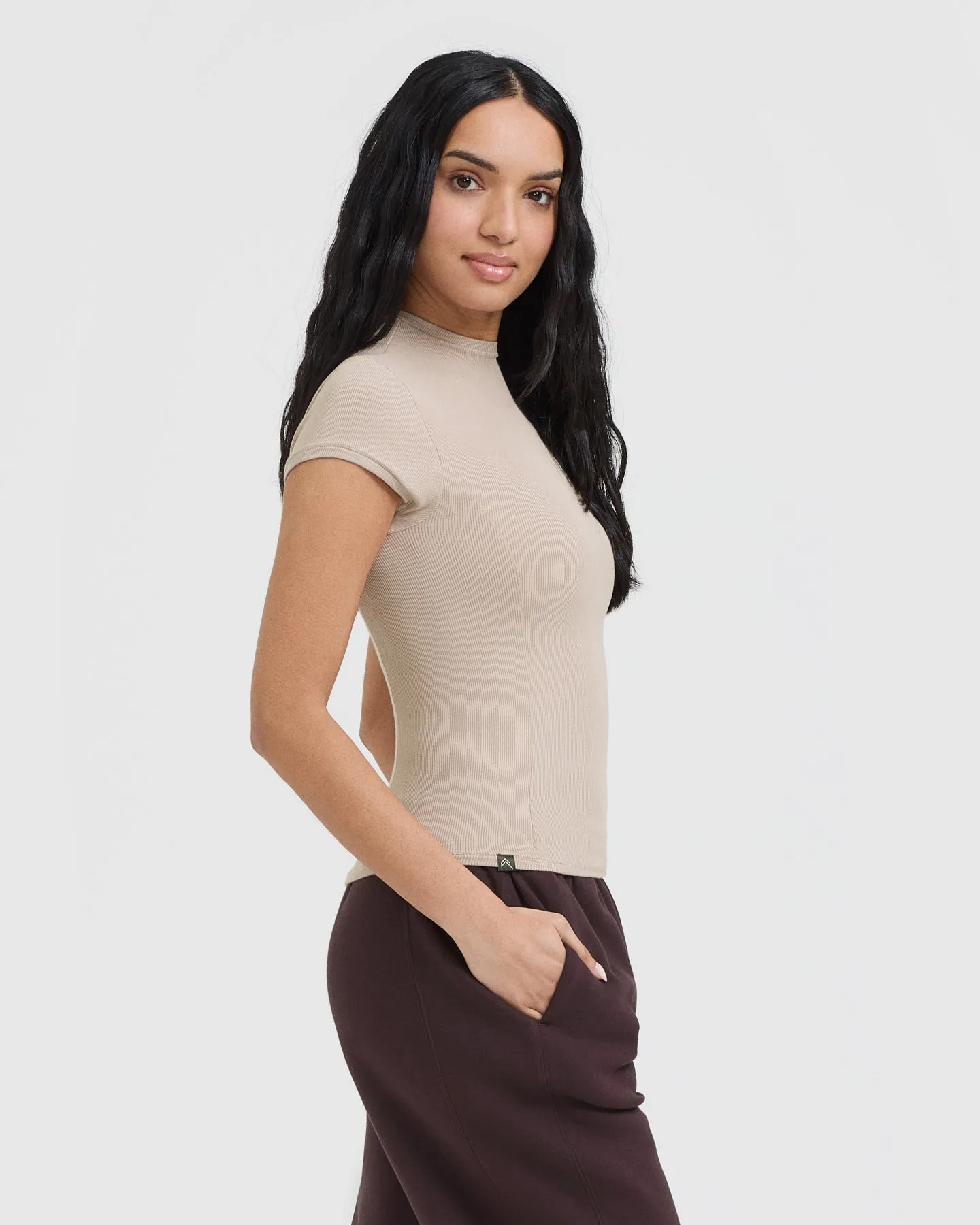 Mellow™ Rib Mock Neck T-Shirt | Mushroom Brown sold by Oner Active product image thumbnail 3