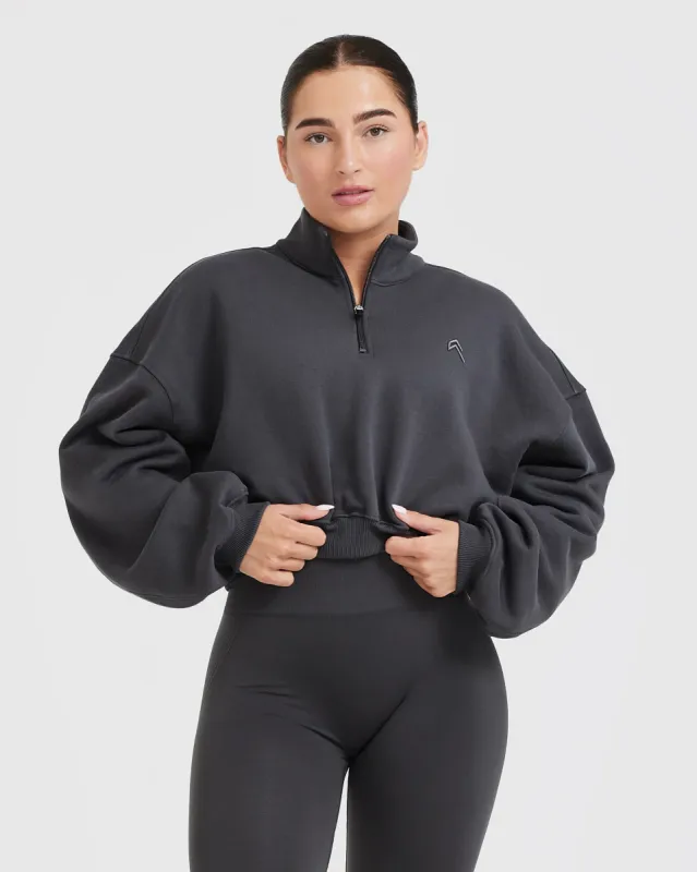 All Day Cosy Crop 1/4 Zip Sweatshirt | Coal sold by Oner Active