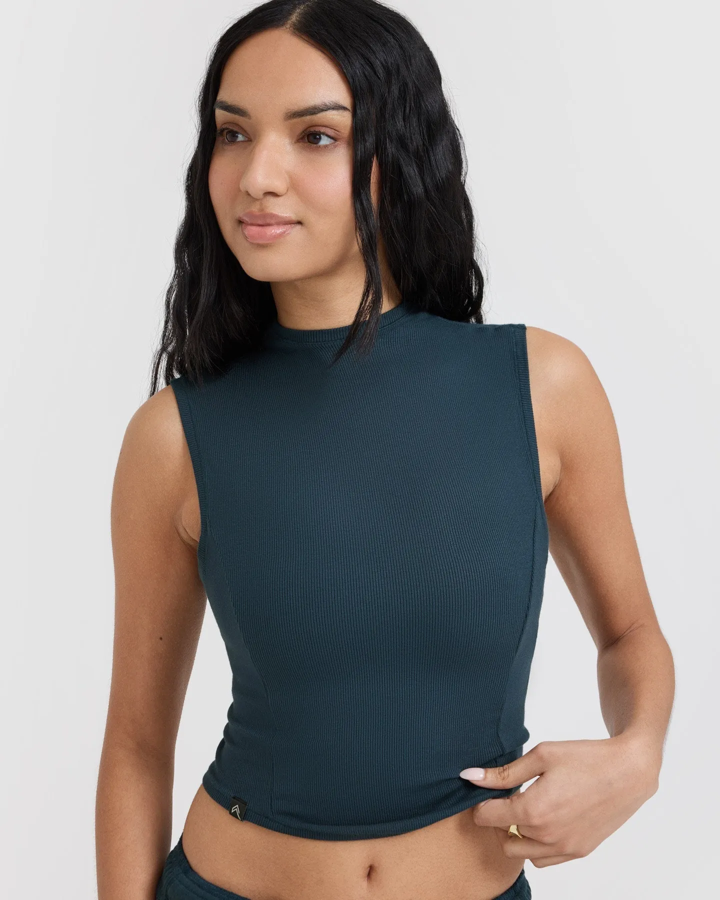 Mellow™ Rib Mid Mock Neck Tank | Oil Blue sold by Oner Active product image thumbnail 4