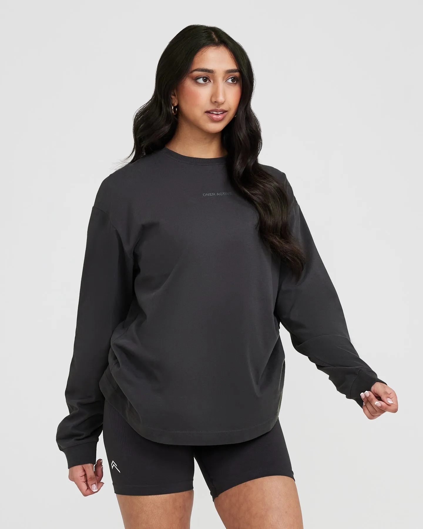 Classic Mirror Graphic Oversized Long Sleeve Top | Washed Coal sold by Oner Active product image thumbnail 3
