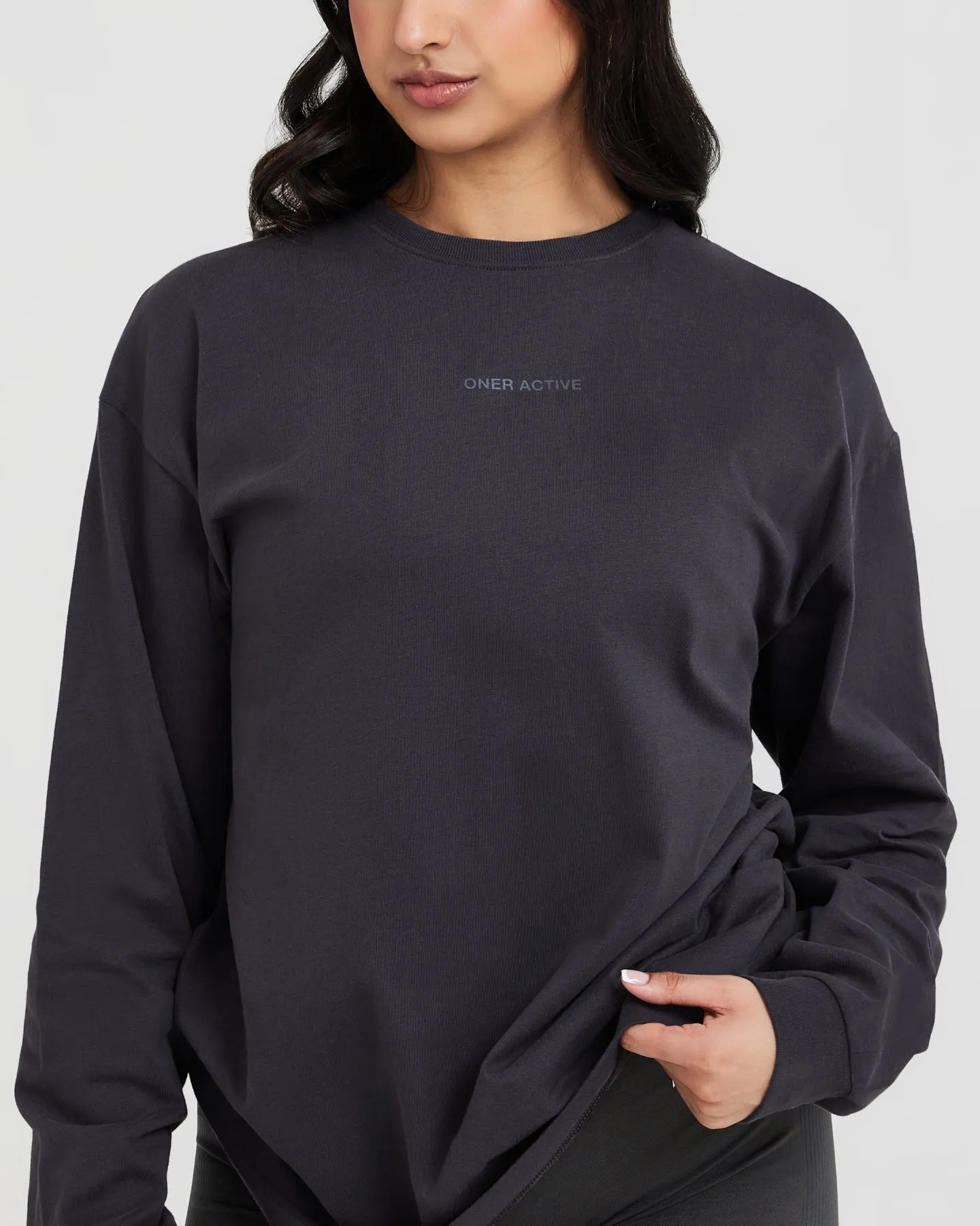 Classic Mirror Graphic Oversized Long Sleeve Top | Washed Coal sold by Oner Active product image thumbnail 4