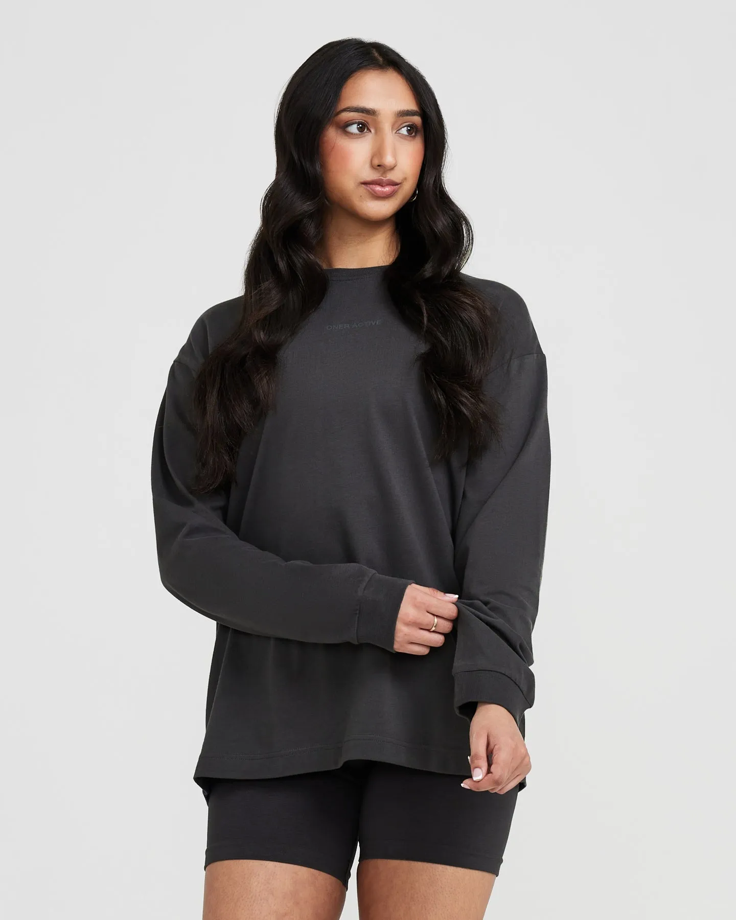 Classic Mirror Graphic Oversized Long Sleeve Top | Washed Coal sold by Oner Active