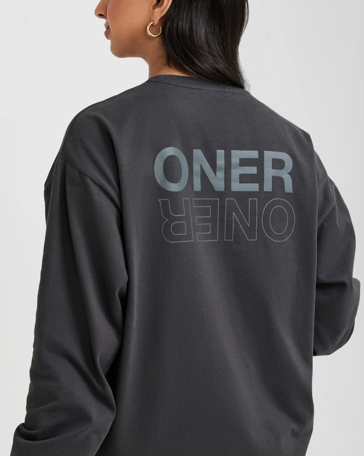 Classic Mirror Graphic Oversized Long Sleeve Top | Washed Coal sold by Oner Active product image thumbnail 5