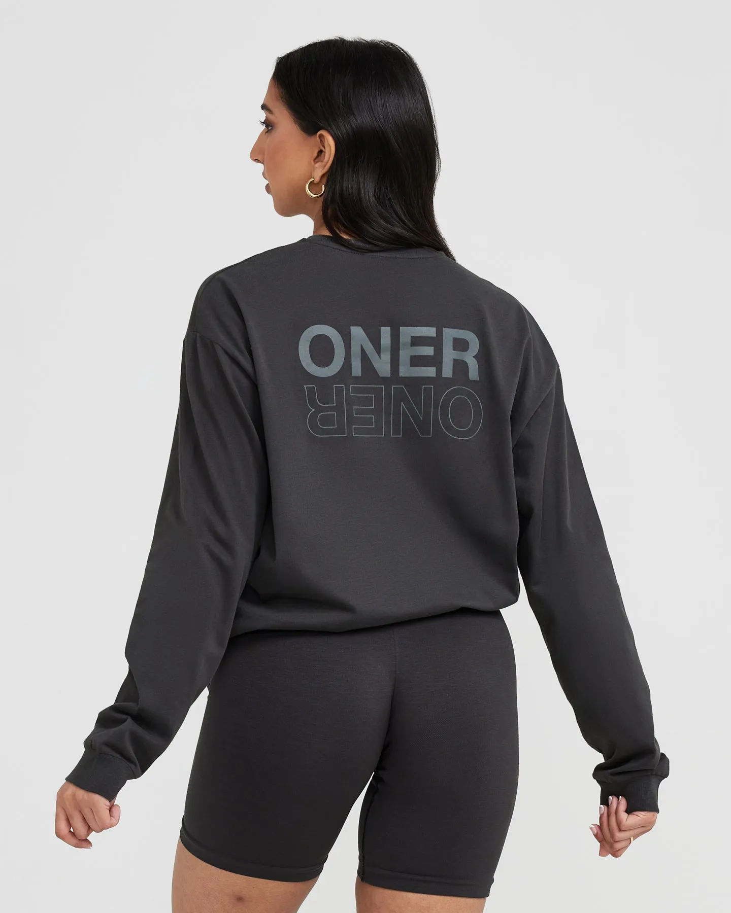Classic Mirror Graphic Oversized Long Sleeve Top | Washed Coal sold by Oner Active product image thumbnail 2