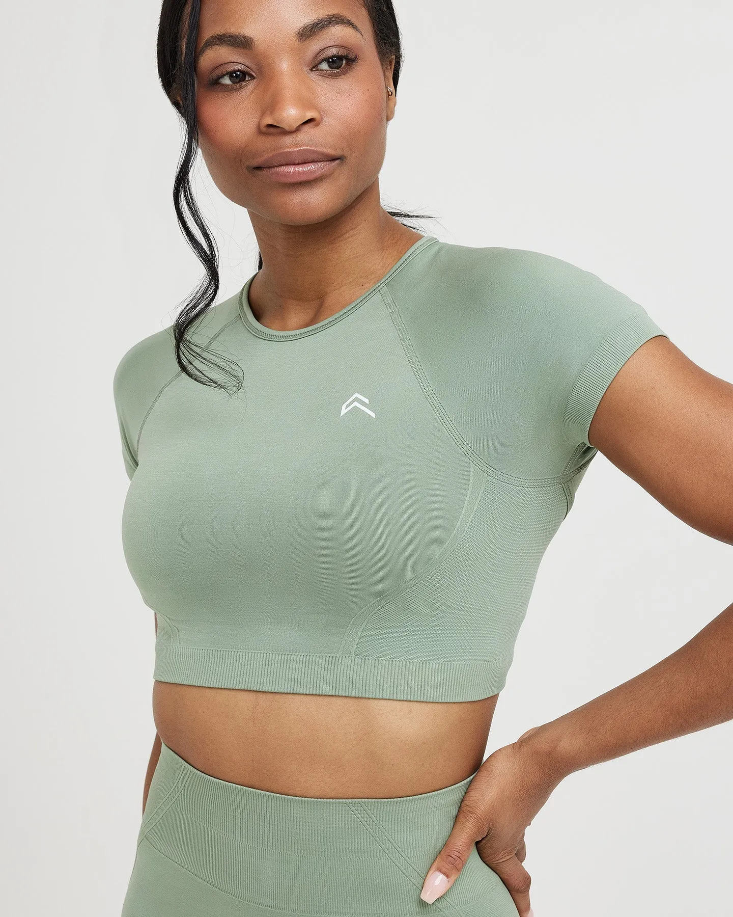 Effortless Seamless Short Sleeve Crop Top | Sage sold by Oner Active product image thumbnail 3