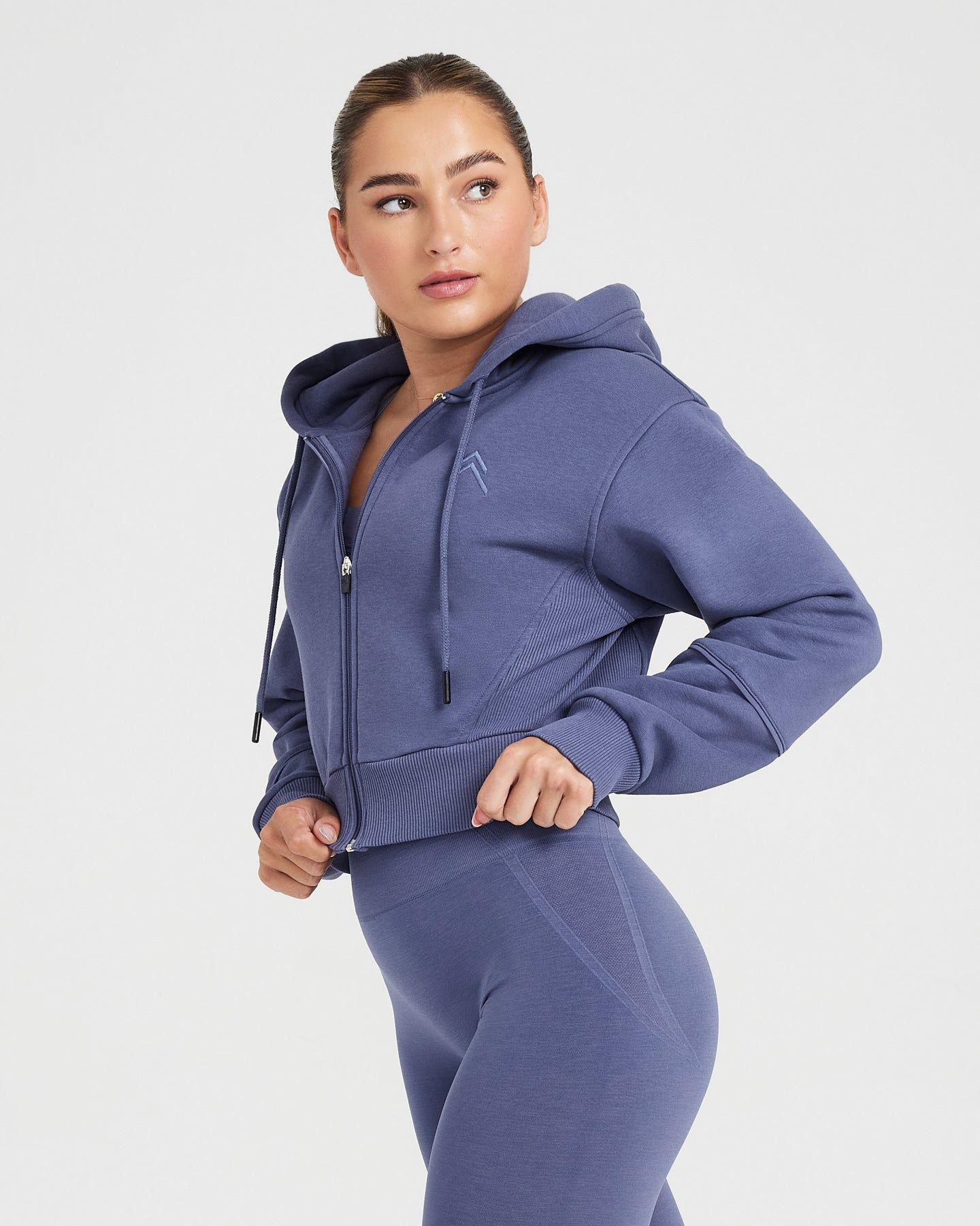 Classic Lounge Cropped Zip Through Hoodie | Slate Blue sold by Oner Active product image thumbnail 3